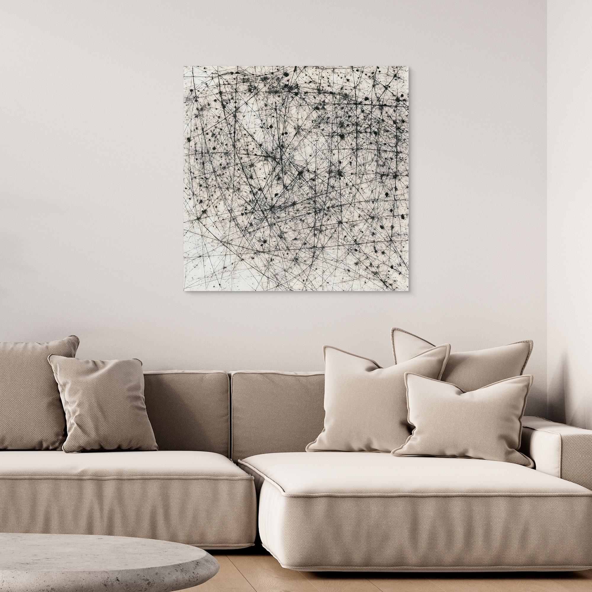 Canvas Print: "Cosmic Web" – Abstract Particle Physics Line Art in Monochrome modern abstract canvas wall art by Rossetti Art – luxury interior design artwork for living room, bedroom, office – Black And White Art Black and white artwork black and white canvas
