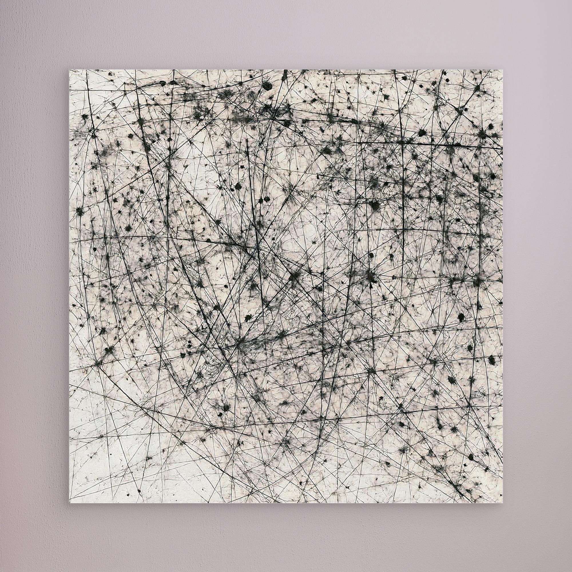Canvas Print: "Cosmic Web" – Abstract Particle Physics Line Art in Monochrome modern abstract canvas wall art by Rossetti Art – luxury interior design artwork for living room, bedroom, office – Black And White Art Black and white artwork black and white canvas