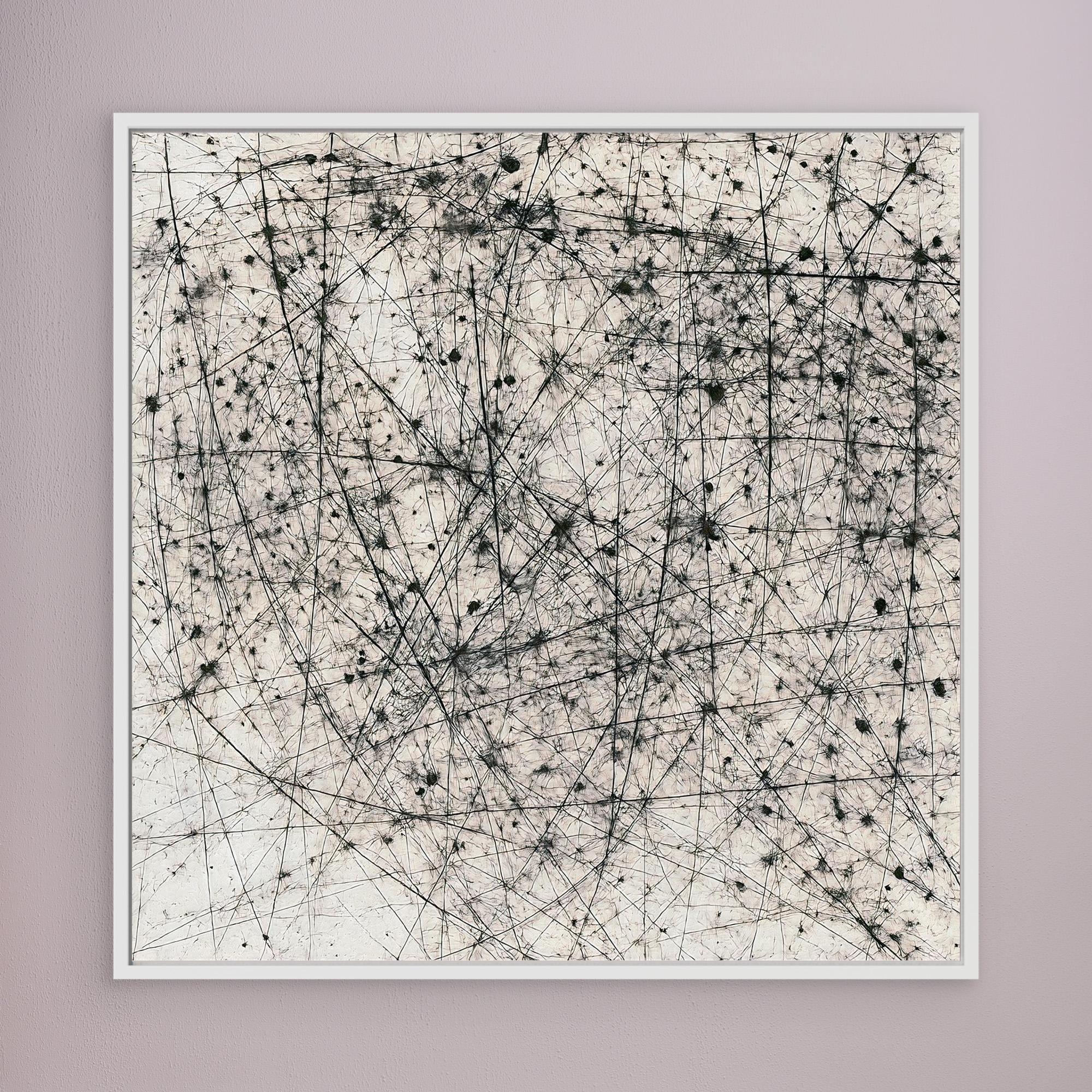 Canvas Print: "Cosmic Web" – Abstract Particle Physics Line Art in Monochrome - Chiara Rossetti