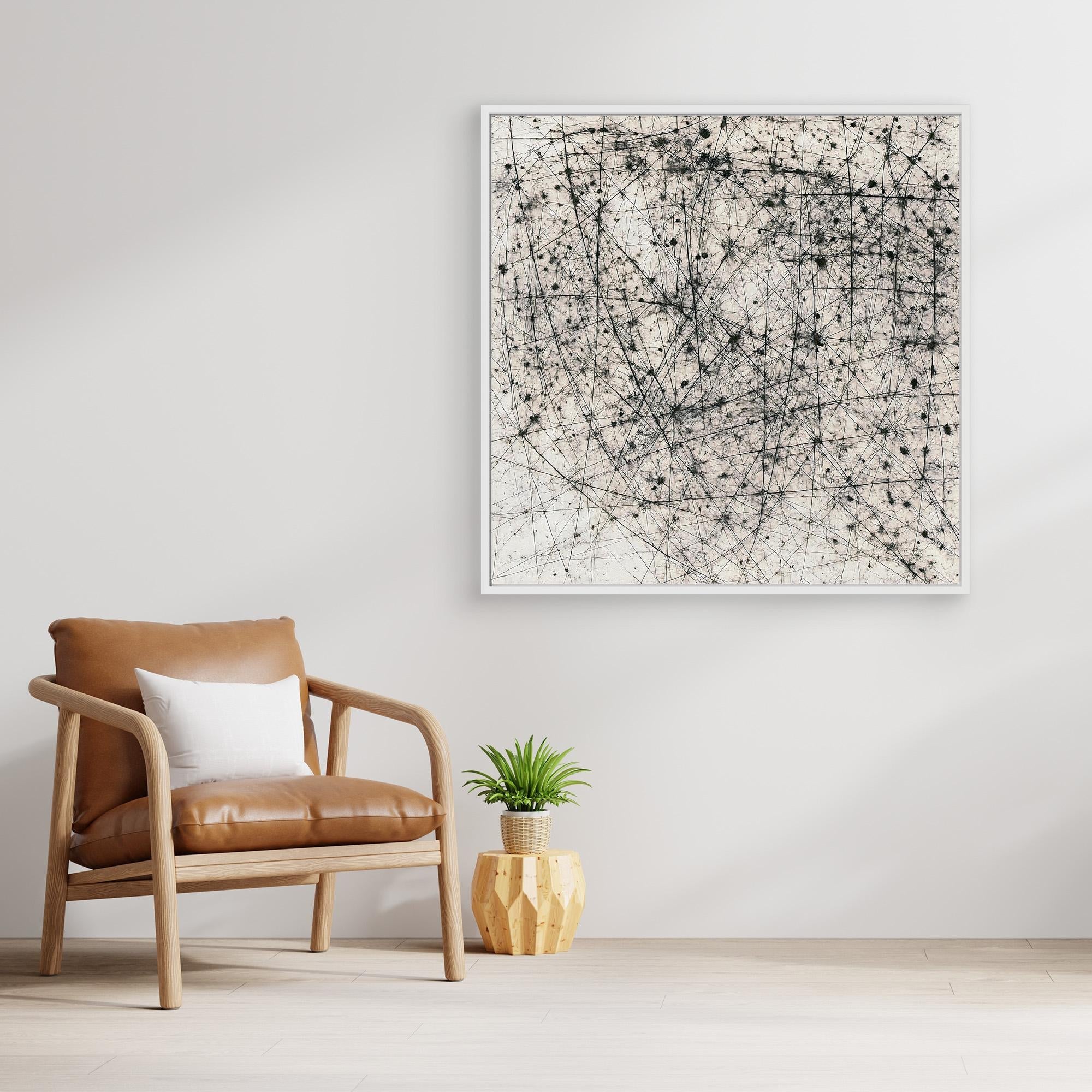 Canvas Print: "Cosmic Web" – Abstract Particle Physics Line Art in Monochrome modern abstract canvas wall art by Rossetti Art – luxury interior design artwork for living room, bedroom, office – Black And White Art Black and white artwork black and white canvas