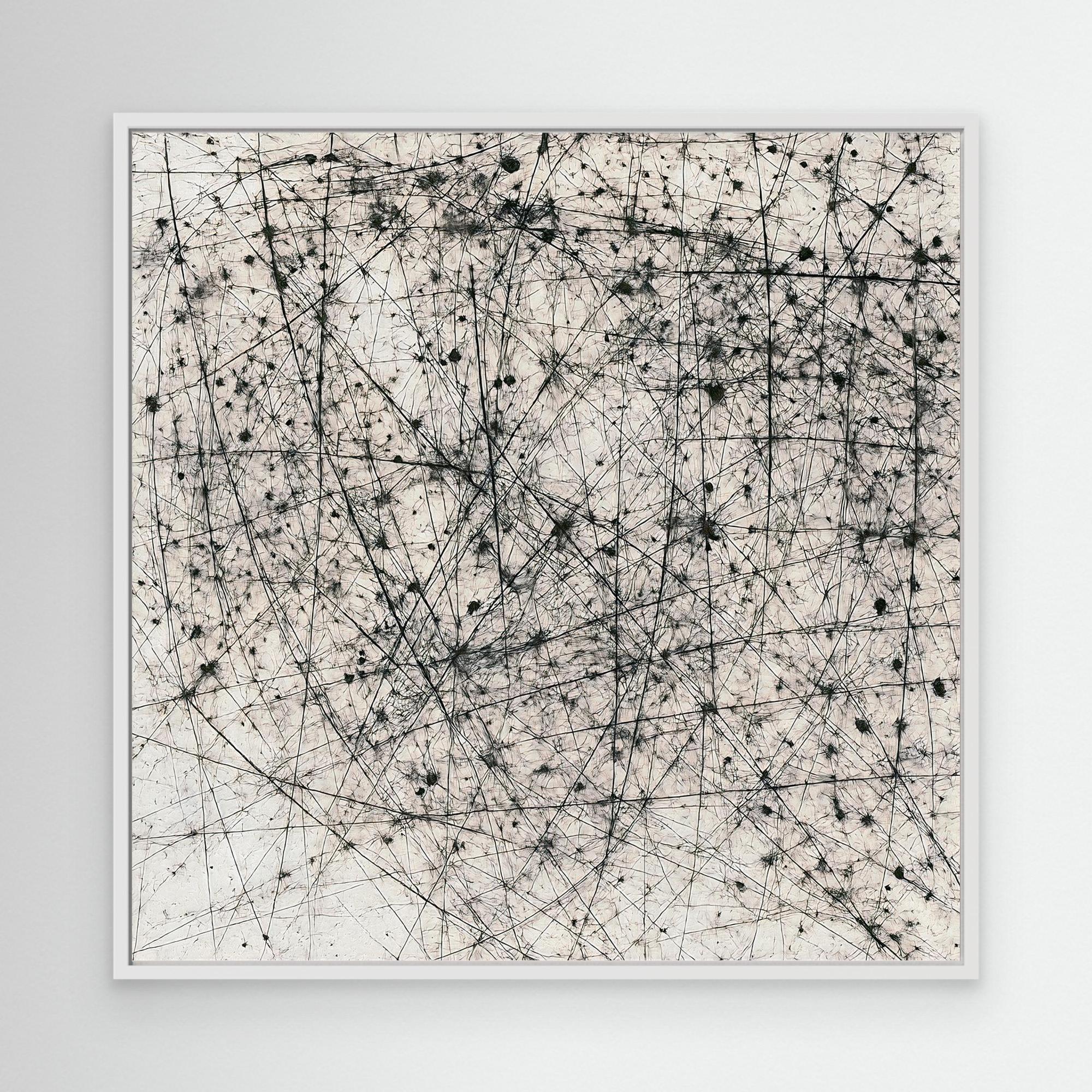Canvas Print: "Cosmic Web" – Abstract Particle Physics Line Art in Monochrome modern abstract canvas wall art by Rossetti Art – luxury interior design artwork for living room, bedroom, office – Black And White Art Black and white artwork black and white canvas