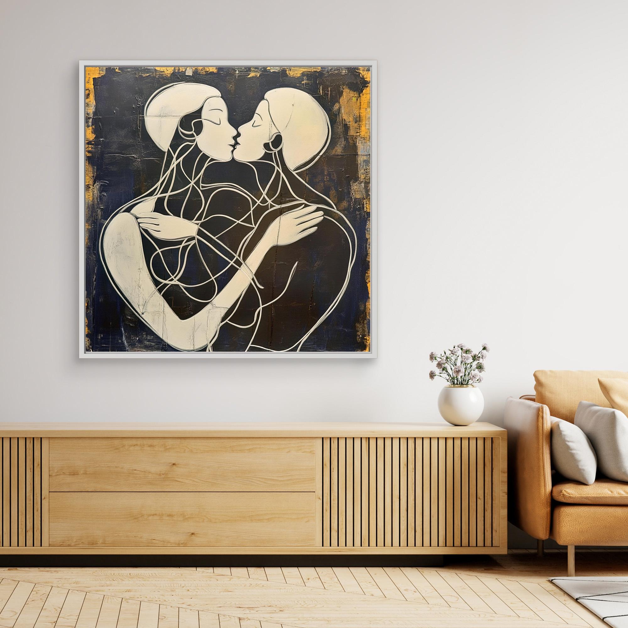 Canvas Print: "Couple's Embrace in Harmony" - Modern Love Decor modern abstract canvas wall art by Rossetti Art – luxury interior design artwork for living room, bedroom, office – Abstract Couple Canvas Art Canvas Print: "Couple's Embrace in Harmony Couple's Embrace