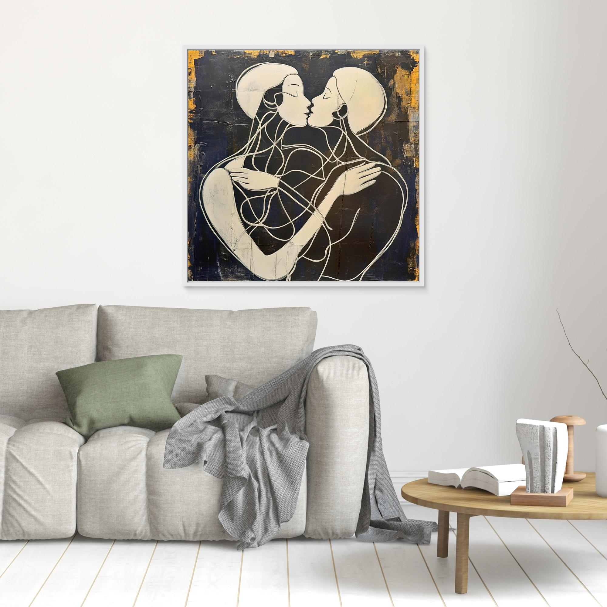 Canvas Print: "Couple's Embrace in Harmony" - Modern Love Decor modern abstract canvas wall art by Rossetti Art – luxury interior design artwork for living room, bedroom, office – Abstract Couple Canvas Art Canvas Print: "Couple's Embrace in Harmony Couple's Embrace