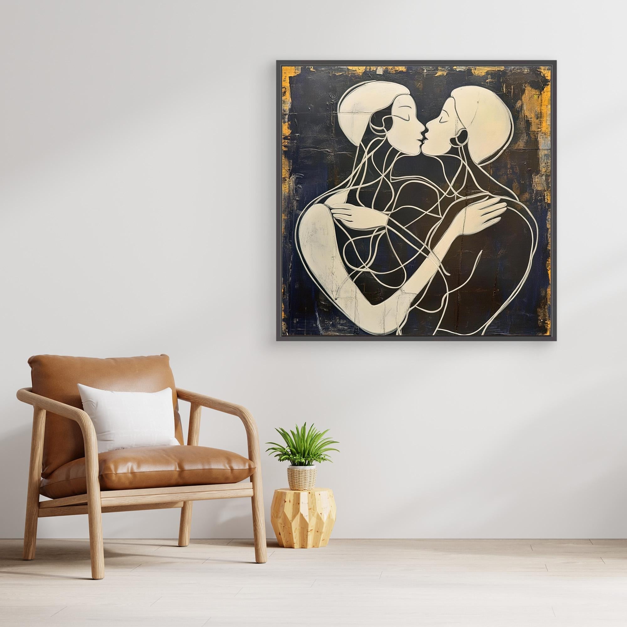 Canvas Print: "Couple's Embrace in Harmony" - Modern Love Decor modern abstract canvas wall art by Rossetti Art – luxury interior design artwork for living room, bedroom, office – Abstract Couple Canvas Art Canvas Print: "Couple's Embrace in Harmony Couple's Embrace