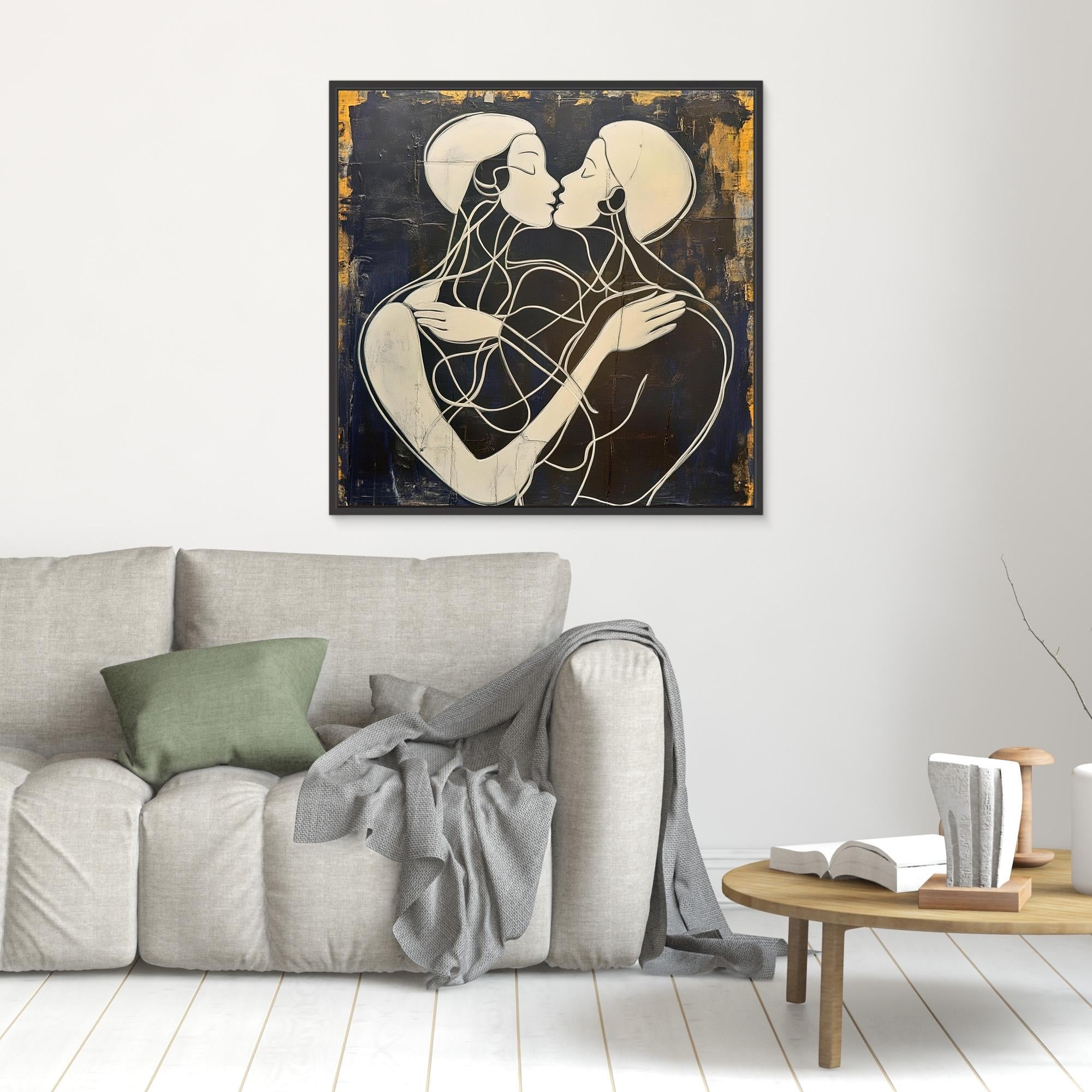 Canvas Print: "Couple's Embrace in Harmony" - Modern Love Decor modern abstract canvas wall art by Rossetti Art – luxury interior design artwork for living room, bedroom, office – Abstract Couple Canvas Art Canvas Print: "Couple's Embrace in Harmony Couple's Embrace