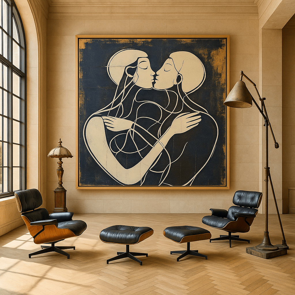 Canvas Print: "Couple's Embrace in Harmony" - Modern Love Decor modern abstract canvas wall art by Rossetti Art – luxury interior design artwork for living room, bedroom, office – Abstract Couple Canvas Art Canvas Print: "Couple's Embrace in Harmony Couple's Embrace