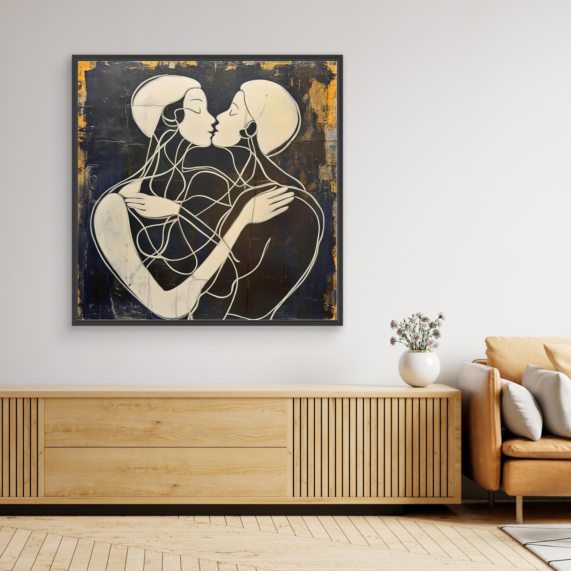 Canvas Print: "Couple's Embrace in Harmony" - Modern Love Decor modern abstract canvas wall art by Rossetti Art – luxury interior design artwork for living room, bedroom, office – Abstract Couple Canvas Art Canvas Print: "Couple's Embrace in Harmony Couple's Embrace