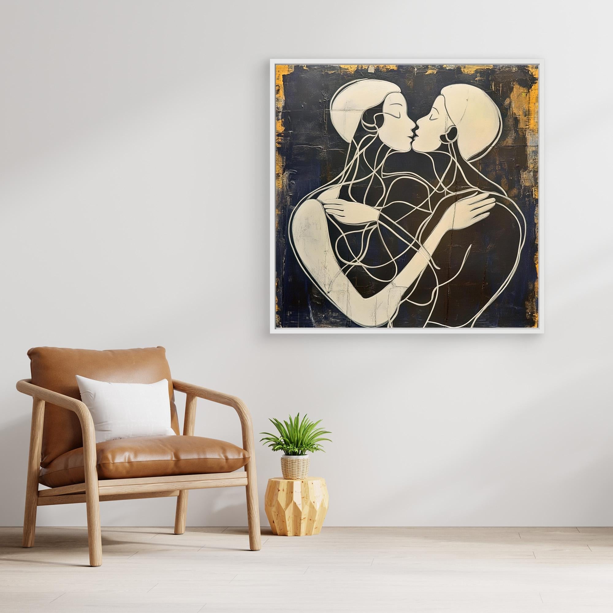 Canvas Print: "Couple's Embrace in Harmony" - Modern Love Decor modern abstract canvas wall art by Rossetti Art – luxury interior design artwork for living room, bedroom, office – Abstract Couple Canvas Art Canvas Print: "Couple's Embrace in Harmony Couple's Embrace