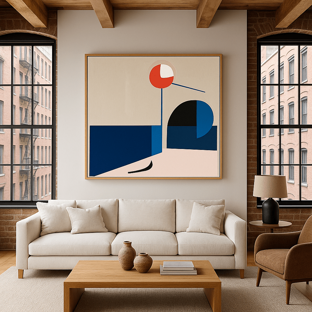 Canvas Print : Crimson Balance - Minimalist Geometric Art Print – Blue and Red Abstract Wall Decor modern abstract canvas wall art by Rossetti Art – luxury interior design artwork for living room, bedroom, office – contemporary wall painting handmade wall art modern art on canvas