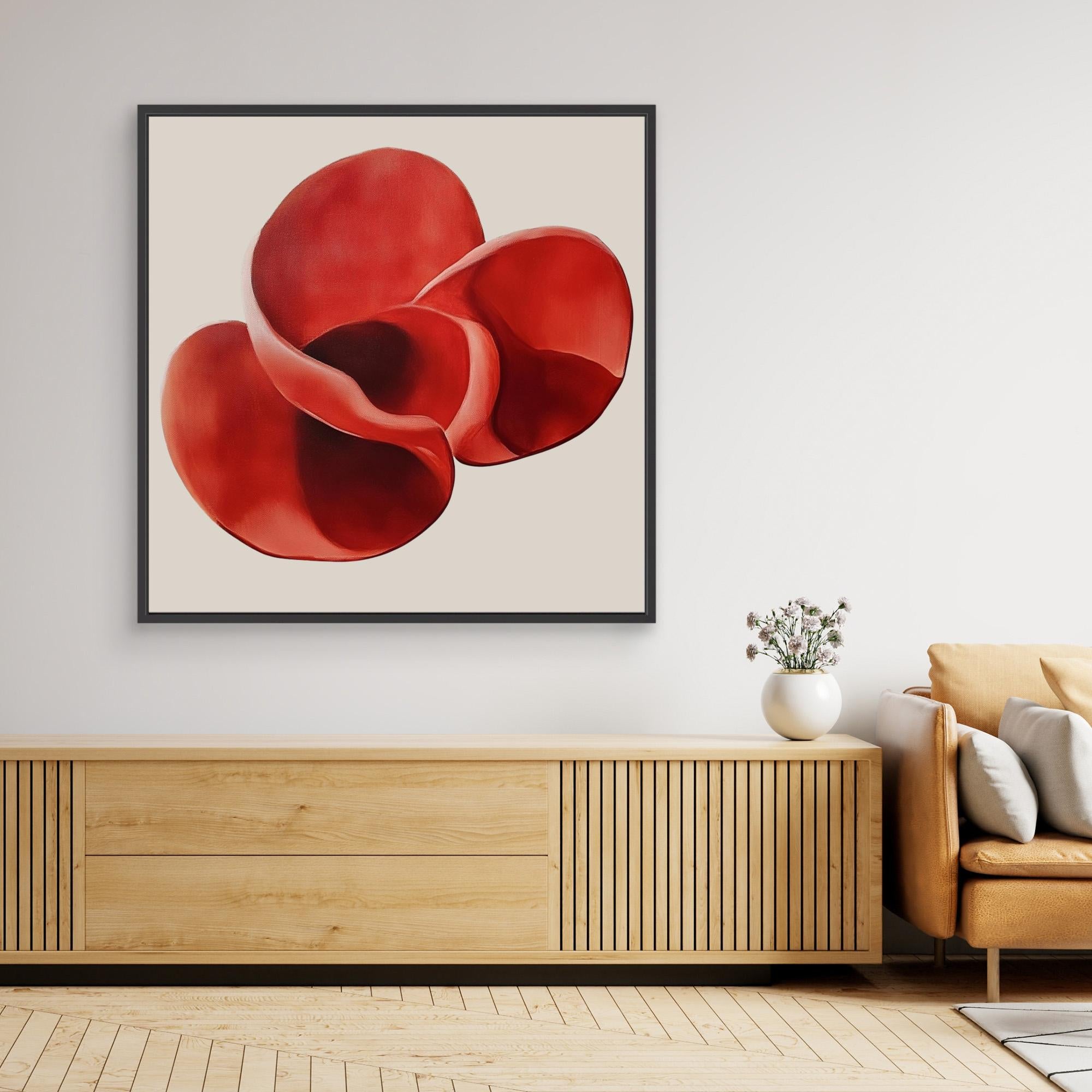 Canvas Print: "Crimson Bloom Flow" - Abstract Expressionist Art modern abstract canvas wall art by Rossetti Art – luxury interior design artwork for living room, bedroom, office – abstract red art Bold red artwork Red Accent Art