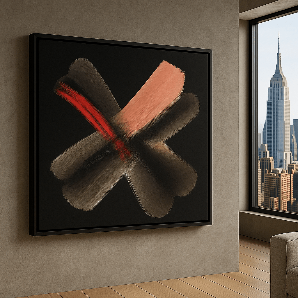 Canvas Print: Crimson Cross - Minimalist Abstract Brushstroke Wall Art - Chiara Rossetti