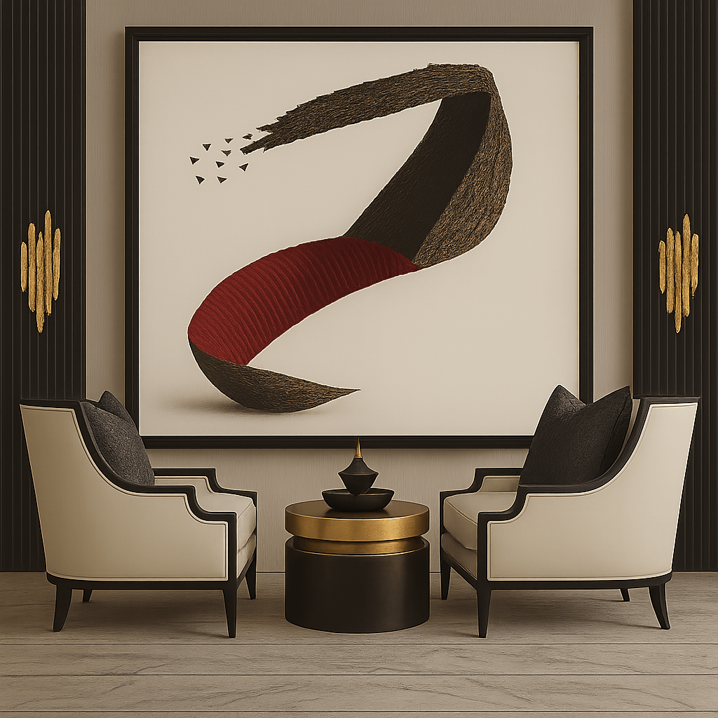 Canvas Print: Crimson Drift Form – Abstract Ribbon Art modern abstract canvas wall art by Rossetti Art – luxury interior design artwork for living room, bedroom, office – Colorful Statement Wall Art Contemporary Grid Art Geometric Abstract Art