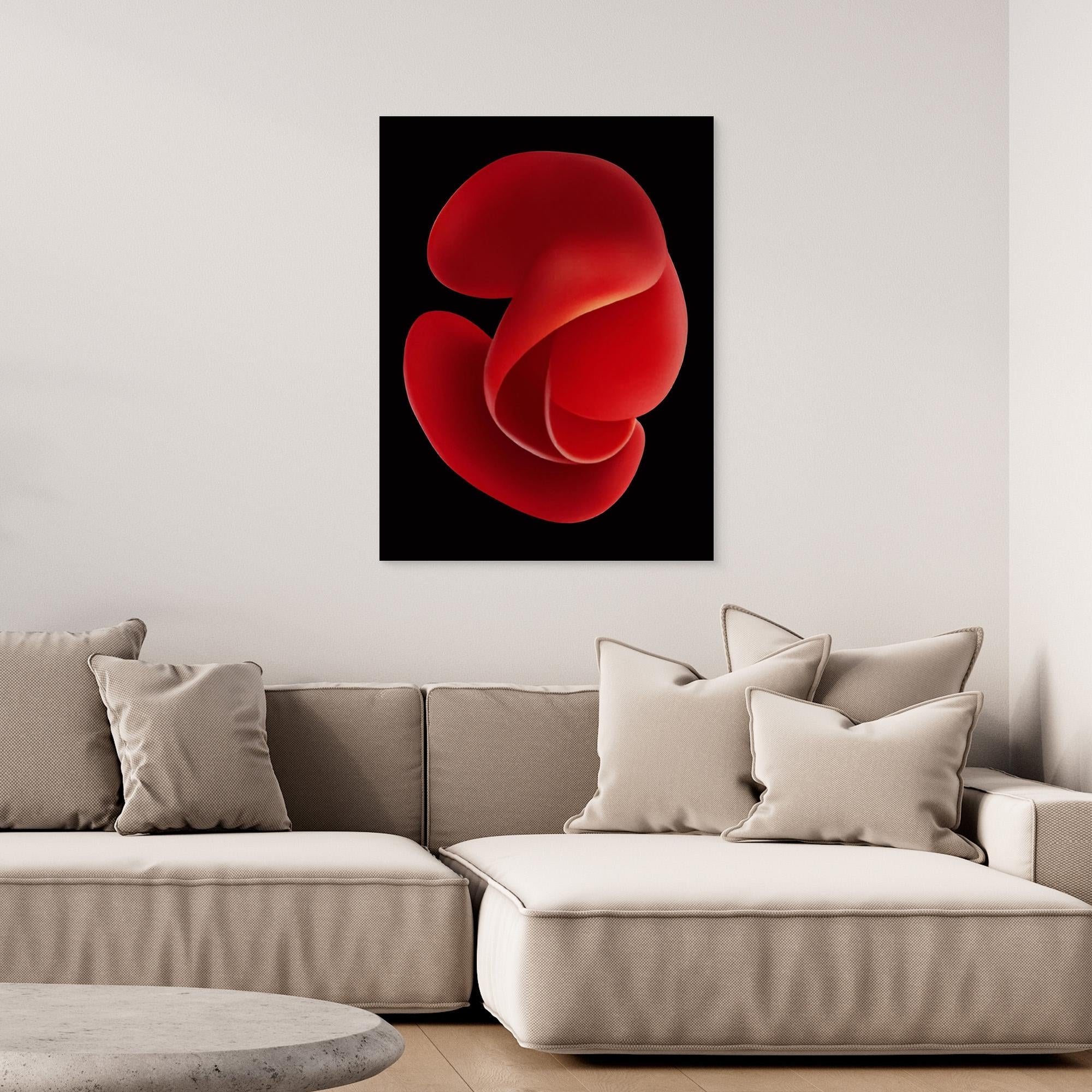 Canvas Print: "Crimson Essence Bloom" - Abstract Floral Art modern abstract canvas wall art by Rossetti Art – luxury interior design artwork for living room, bedroom, office – Bold floral canvas bold floral portrait contemporary floral decor