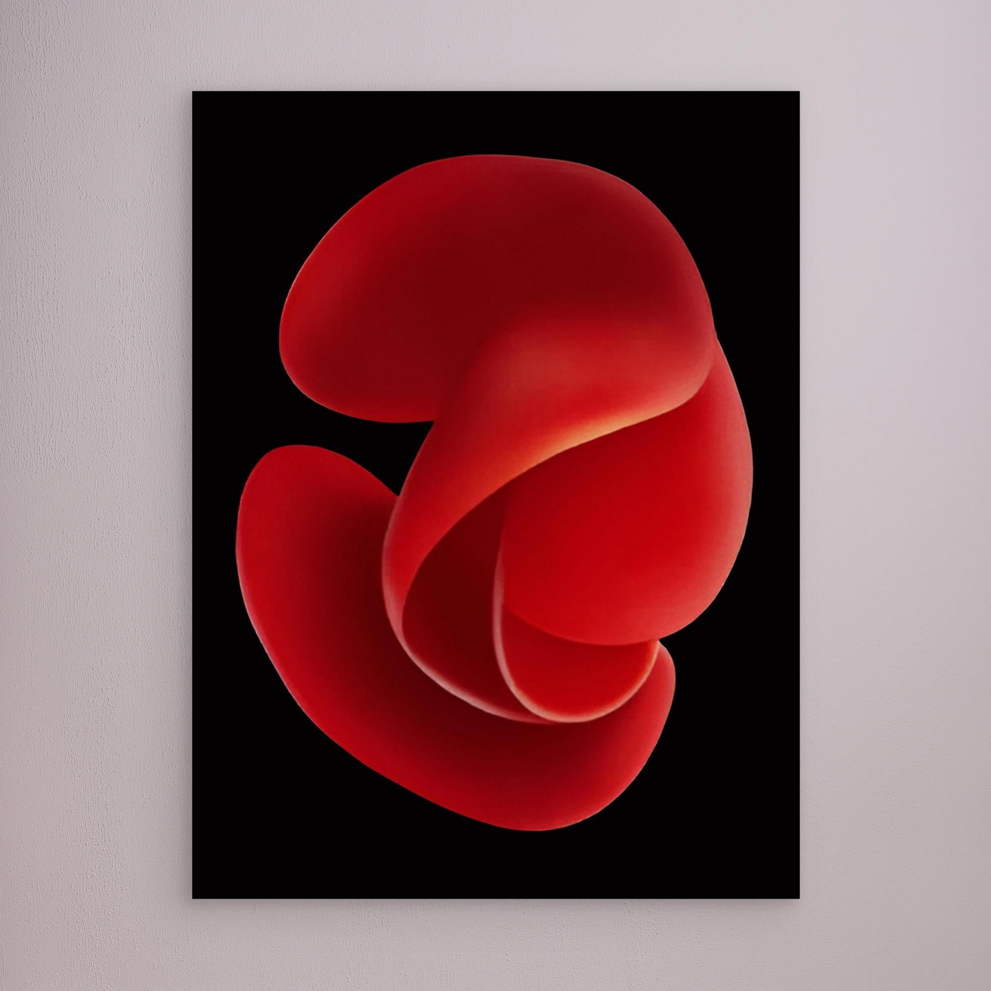 Canvas Print: "Crimson Essence Bloom" - Abstract Floral Art modern abstract canvas wall art by Rossetti Art – luxury interior design artwork for living room, bedroom, office – Bold floral canvas bold floral portrait contemporary floral decor