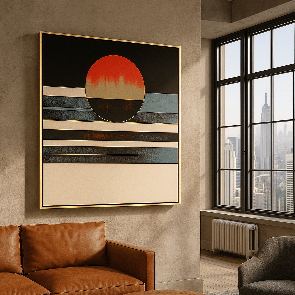 Canvas Print : Crimson Horizon Geometry - Modern Sunset Geometric Canvas Print modern abstract canvas wall art by Rossetti Art – luxury interior design artwork for living room, bedroom, office – large abstract art large canvas artwork large geometric wall art for living room