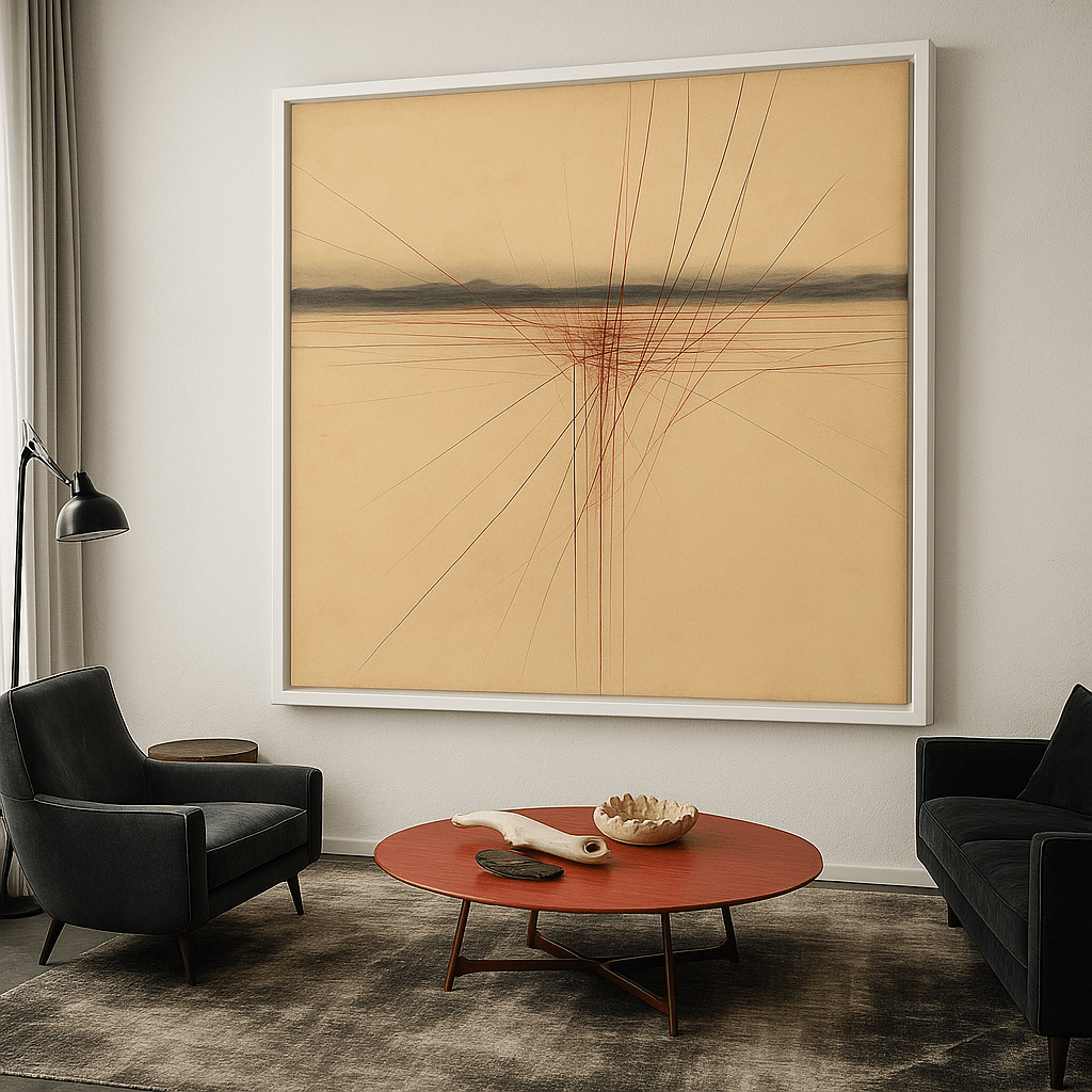 Canvas Print: Crimson Horizon Tension – Minimal Line Abstract Art modern abstract canvas wall art by Rossetti Art – luxury interior design artwork for living room, bedroom, office – Colorful Statement Wall Art Contemporary Grid Art Geometric Abstract Art