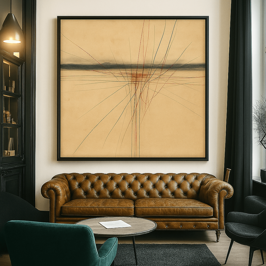 Canvas Print: Crimson Horizon Tension – Minimal Line Abstract Art modern abstract canvas wall art by Rossetti Art – luxury interior design artwork for living room, bedroom, office – Colorful Statement Wall Art Contemporary Grid Art Geometric Abstract Art