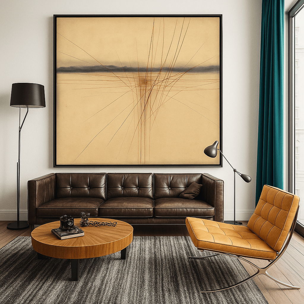 Canvas Print: Crimson Horizon Tension – Minimal Line Abstract Art modern abstract canvas wall art by Rossetti Art – luxury interior design artwork for living room, bedroom, office – Colorful Statement Wall Art Contemporary Grid Art Geometric Abstract Art