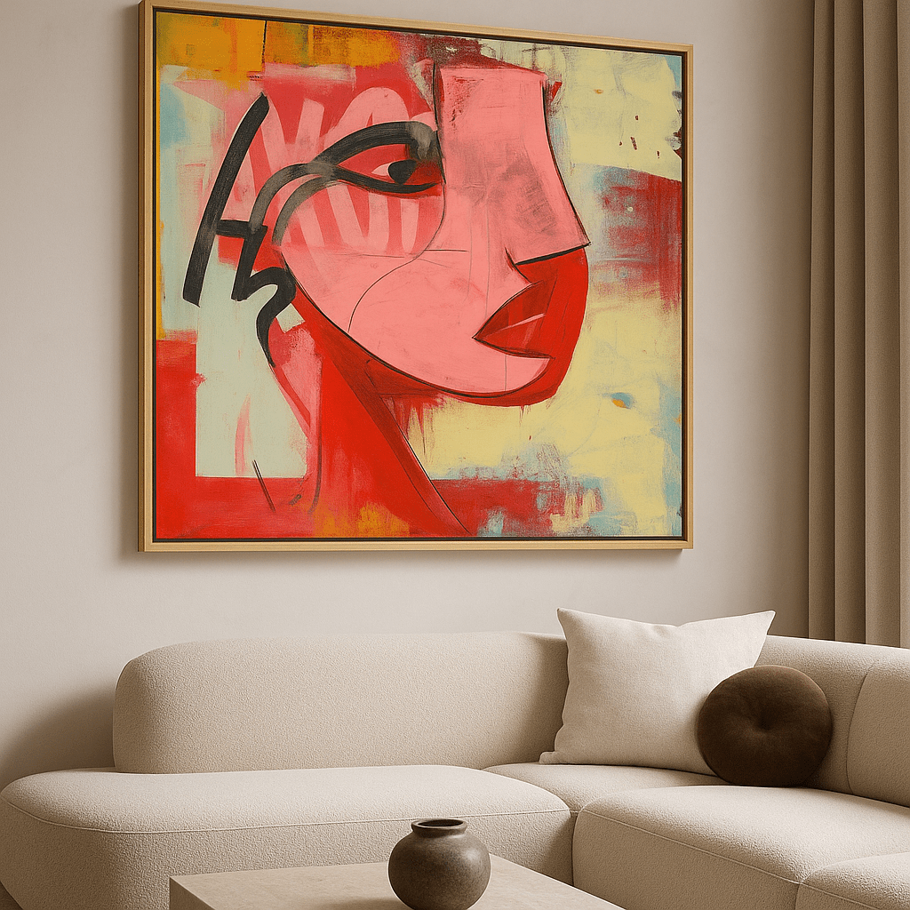 Canvas Print : Crimson Muse – Abstract Modern Portrait Art on Canvas modern abstract canvas wall art by Rossetti Art – luxury interior design artwork for living room, bedroom, office – contemporary wall painting modern art on canvas square abstract wall art