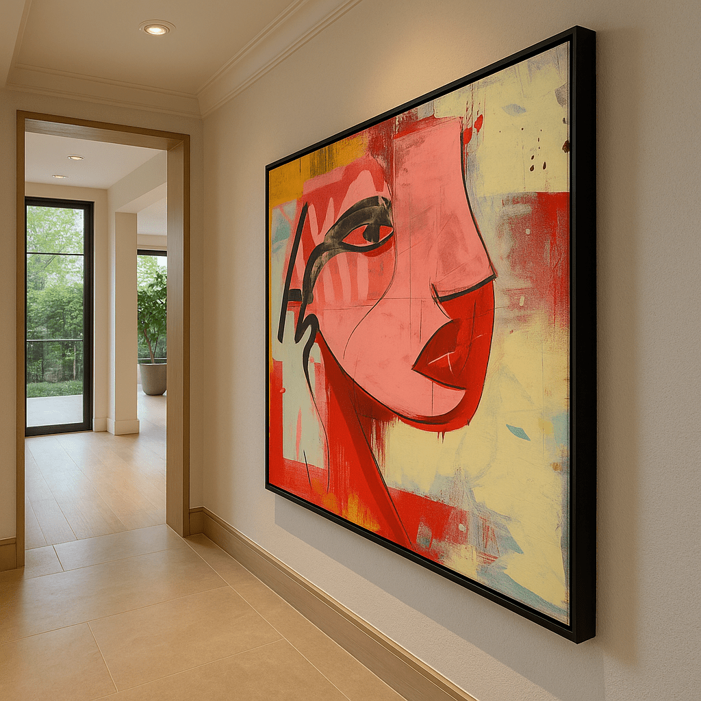 Canvas Print : Crimson Muse – Abstract Modern Portrait Art on Canvas modern abstract canvas wall art by Rossetti Art – luxury interior design artwork for living room, bedroom, office – contemporary wall painting modern art on canvas square abstract wall art