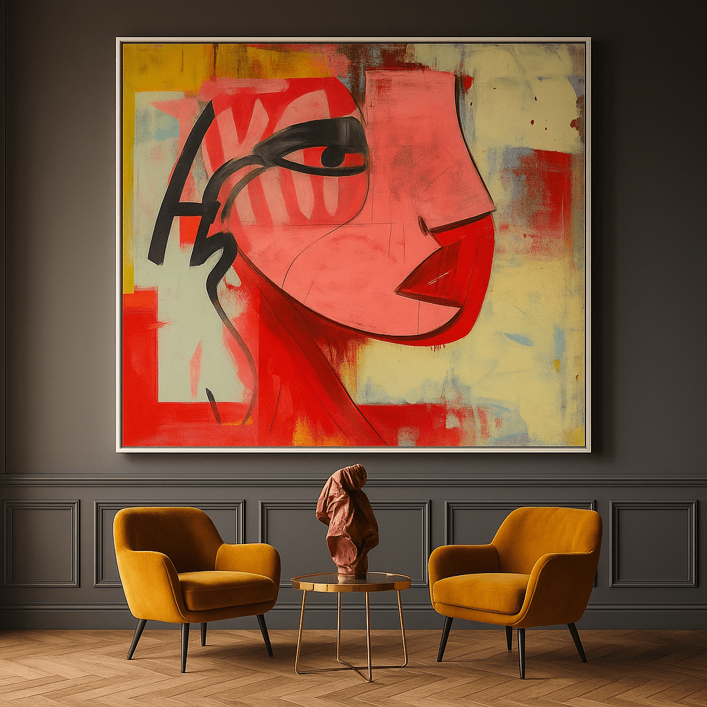 Canvas Print : Crimson Muse – Abstract Modern Portrait Art on Canvas modern abstract canvas wall art by Rossetti Art – luxury interior design artwork for living room, bedroom, office – contemporary wall painting modern art on canvas square abstract wall art