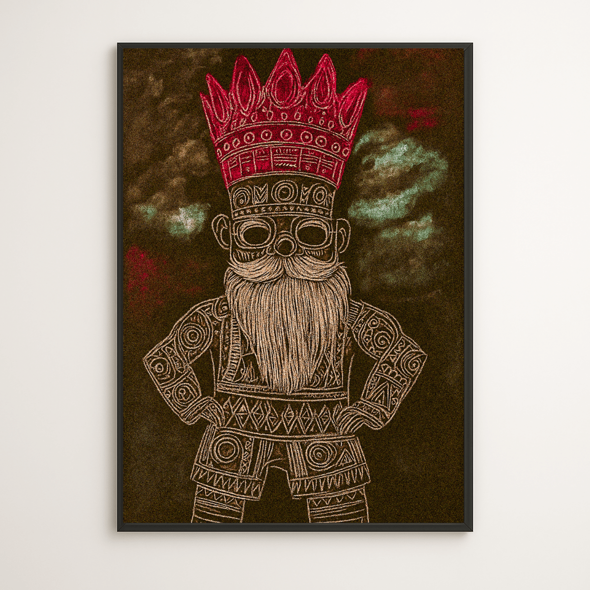 Canvas Print : Crowned Chalk King – Abstract Tribal Canvas Print | Museum - Quality Wall Art by Chiara Rossetti modern abstract canvas wall art by Rossetti Art – luxury interior design artwork for living room, bedroom, office – figurative large geometric wall art for living room minimalist art canvas