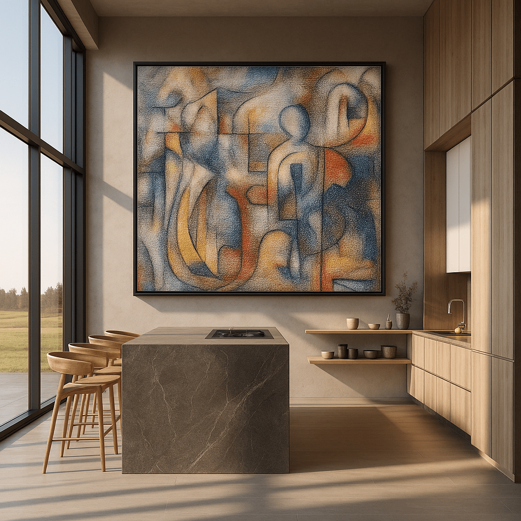 Canvas Print: Cubist Soul Awakening – Abstract Human Figure Art modern abstract canvas wall art by Rossetti Art – luxury interior design artwork for living room, bedroom, office – Abstract Human Form Colorful Abstract Painting Cubist Canvas