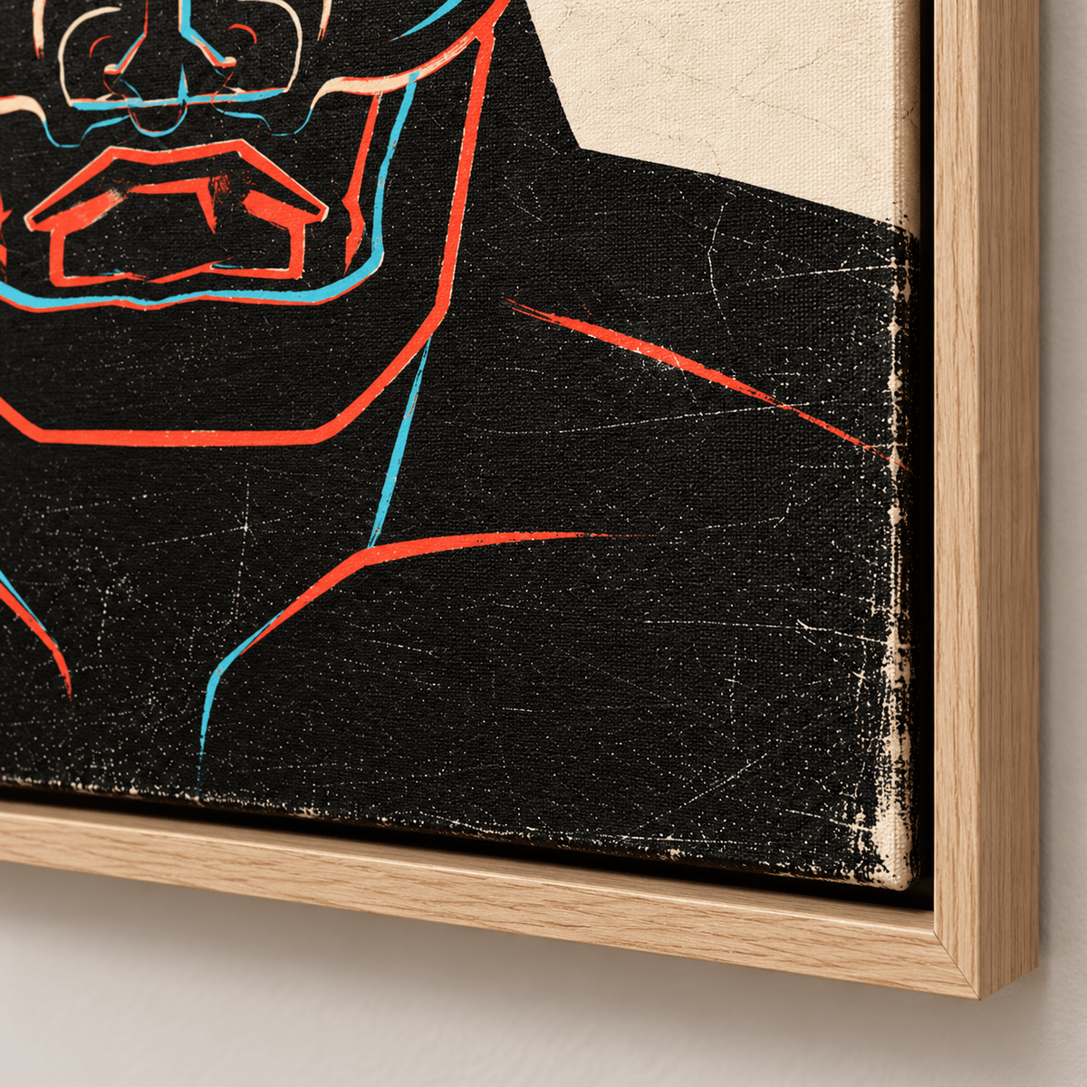 Cubist Wall Art – Crimson Sentinel canvas corner detail by Rossetti Art
