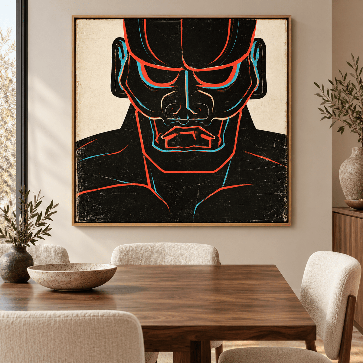 Cubist Wall Art – Crimson Sentinel canvas print in a floater frame by Rossetti Art