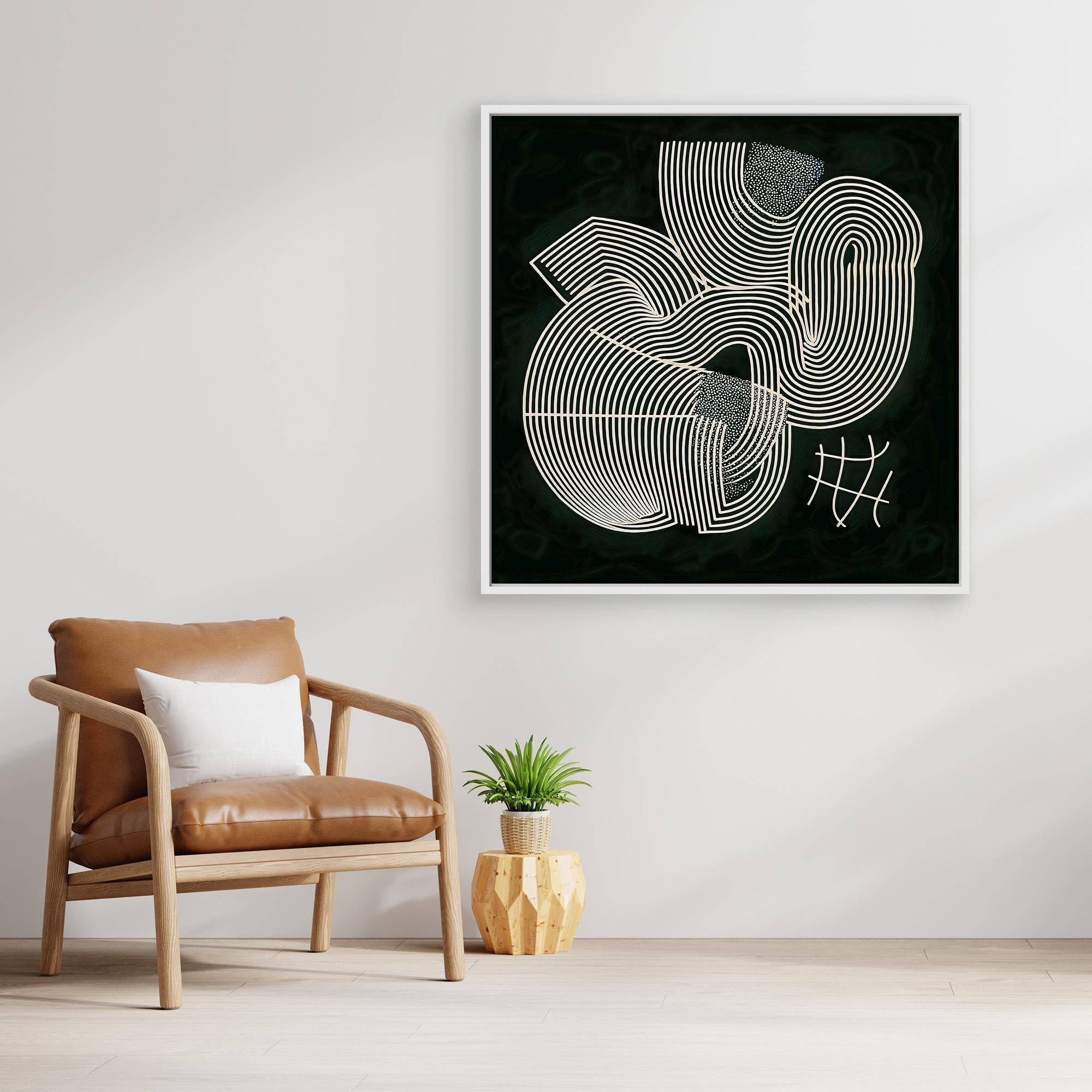 Canvas Print: Curved Symmetry – Modern Abstract Line Art modern abstract canvas wall art by Rossetti Art – luxury interior design artwork for living room, bedroom, office – Curved Symmetry Art Indigo Accent Art Minimal Modern Art