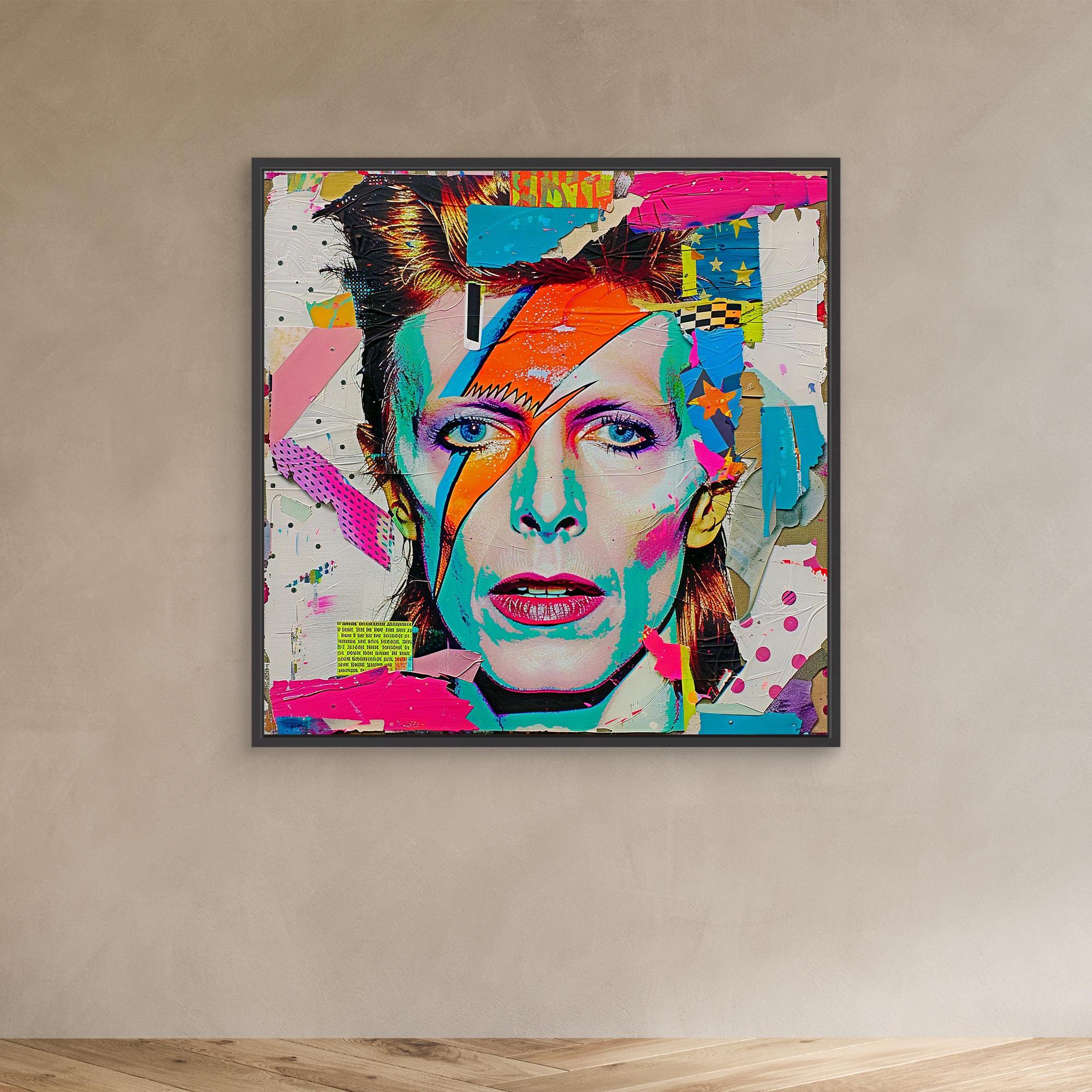 Canvas Print : David Bowie Print Vibrant - Pop Art Collage modern abstract canvas wall art by Rossetti Art – luxury interior design artwork for living room, bedroom, office – david bowie art david bowie artwork prints david bowie portraits