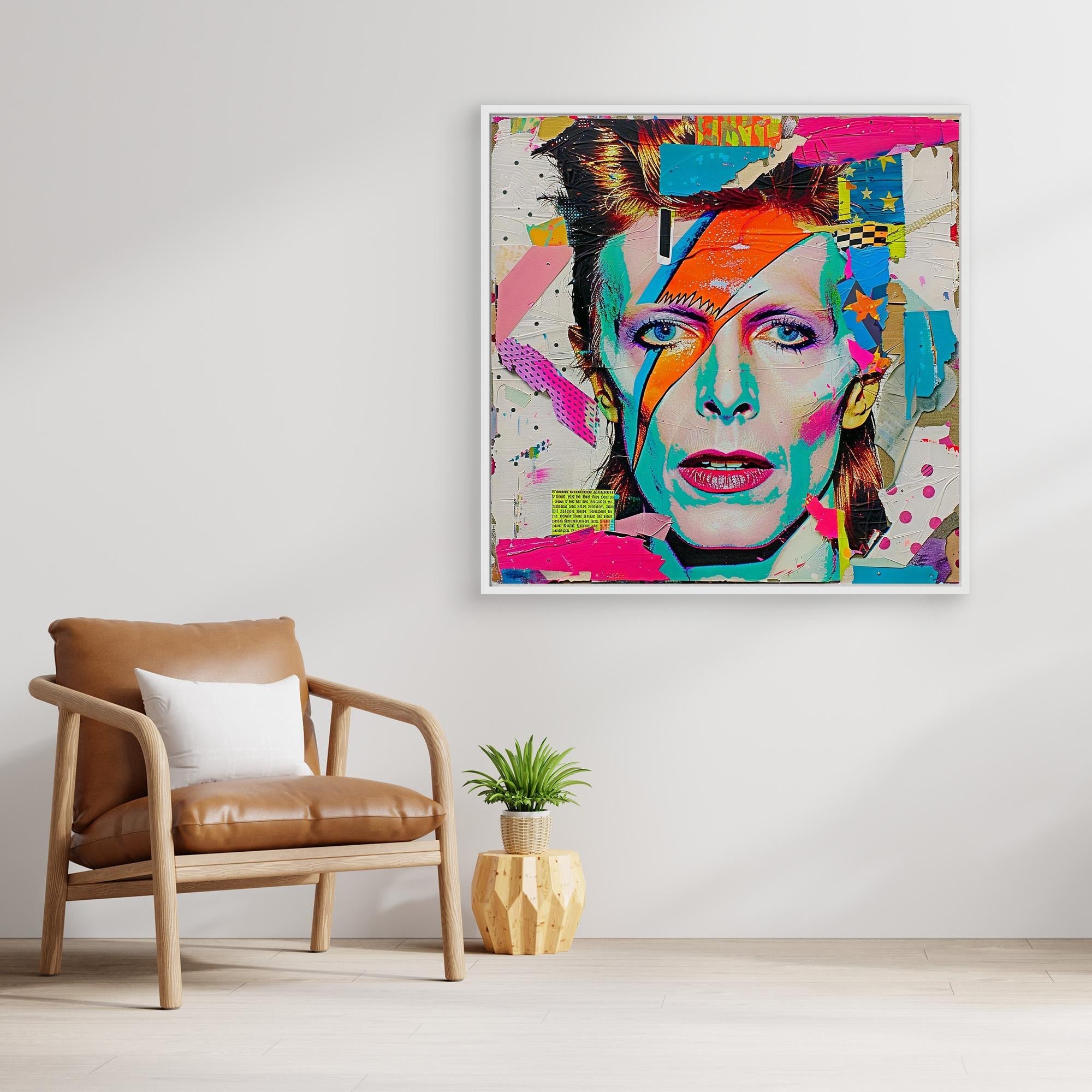 Canvas Print : David Bowie Print Vibrant - Pop Art Collage modern abstract canvas wall art by Rossetti Art – luxury interior design artwork for living room, bedroom, office – david bowie art david bowie artwork prints david bowie portraits