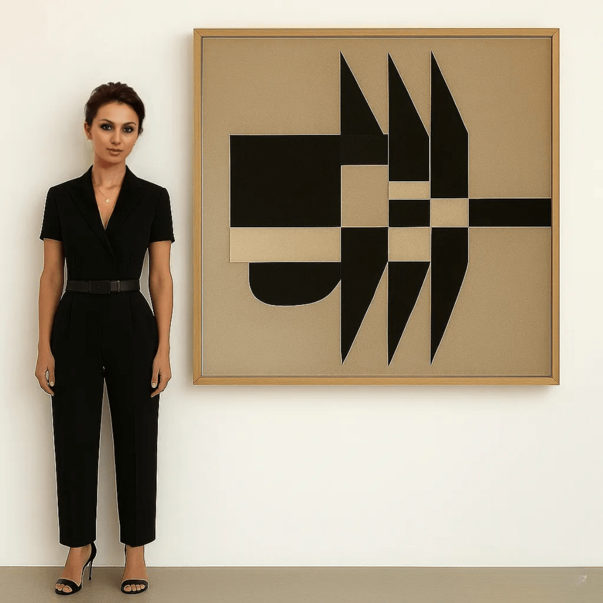 Canvas Print : Deco Pulse – Black & Beige Abstract Modern Geometric Canvas Art modern abstract canvas wall art by Rossetti Art – luxury interior design artwork for living room, bedroom, office – Contemporary Art for Sale contemporary art piece Contemporary art print