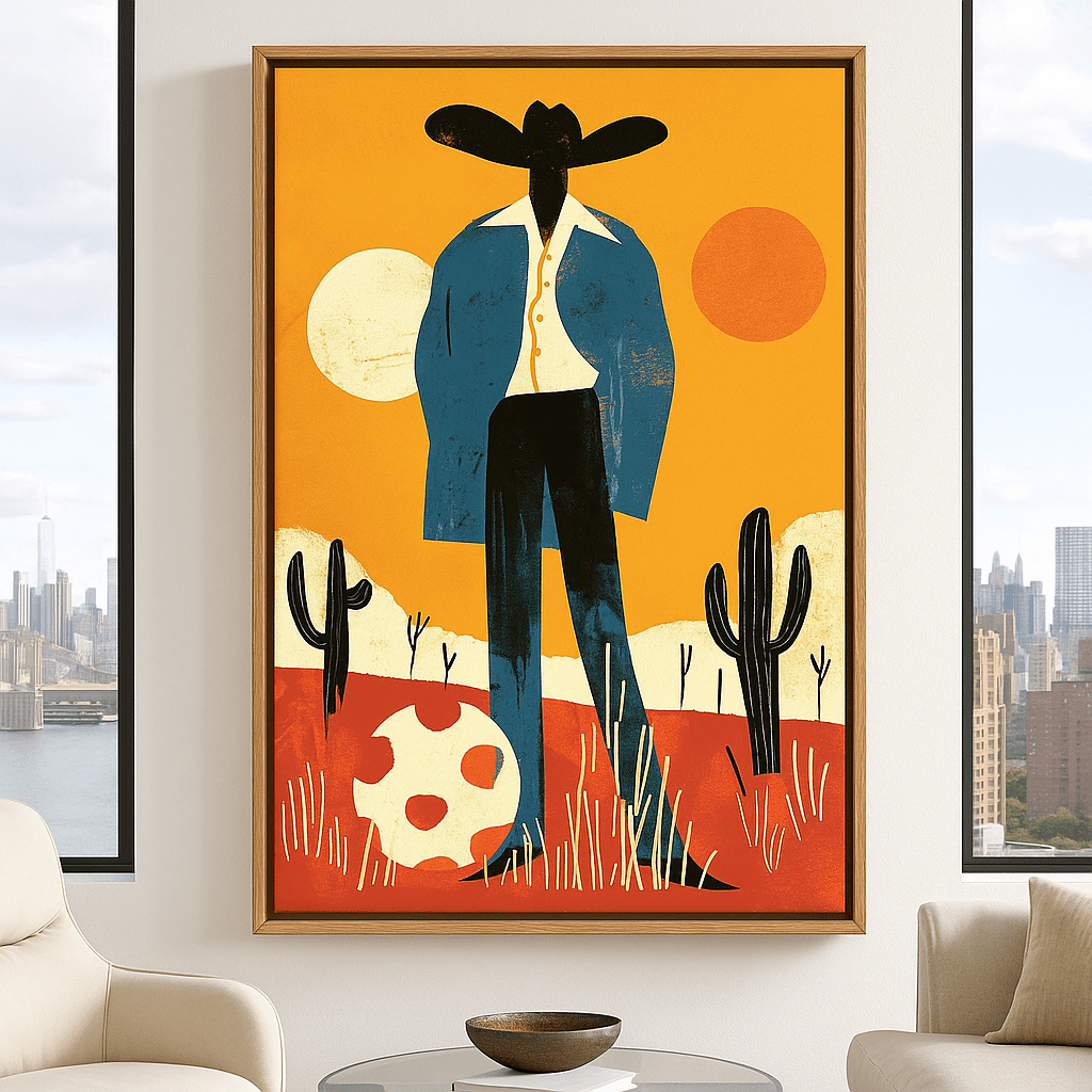 Canvas Print : Desert Drifter - Modern Abstract Cowboy Art Canvas Print modern abstract canvas wall art by Rossetti Art – luxury interior design artwork for living room, bedroom, office – figurative large abstract art large canvas artwork