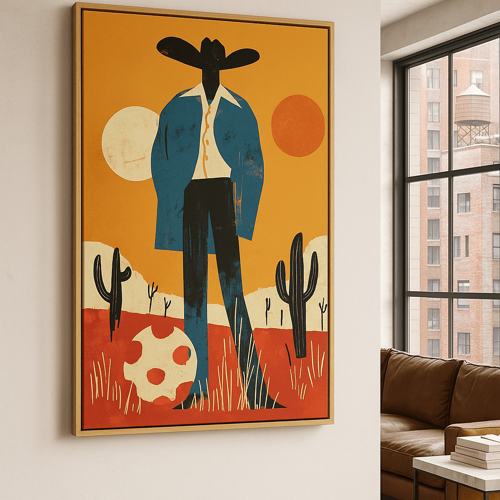 Canvas Print : Desert Drifter - Modern Abstract Cowboy Art Canvas Print modern abstract canvas wall art by Rossetti Art – luxury interior design artwork for living room, bedroom, office – figurative large abstract art large canvas artwork