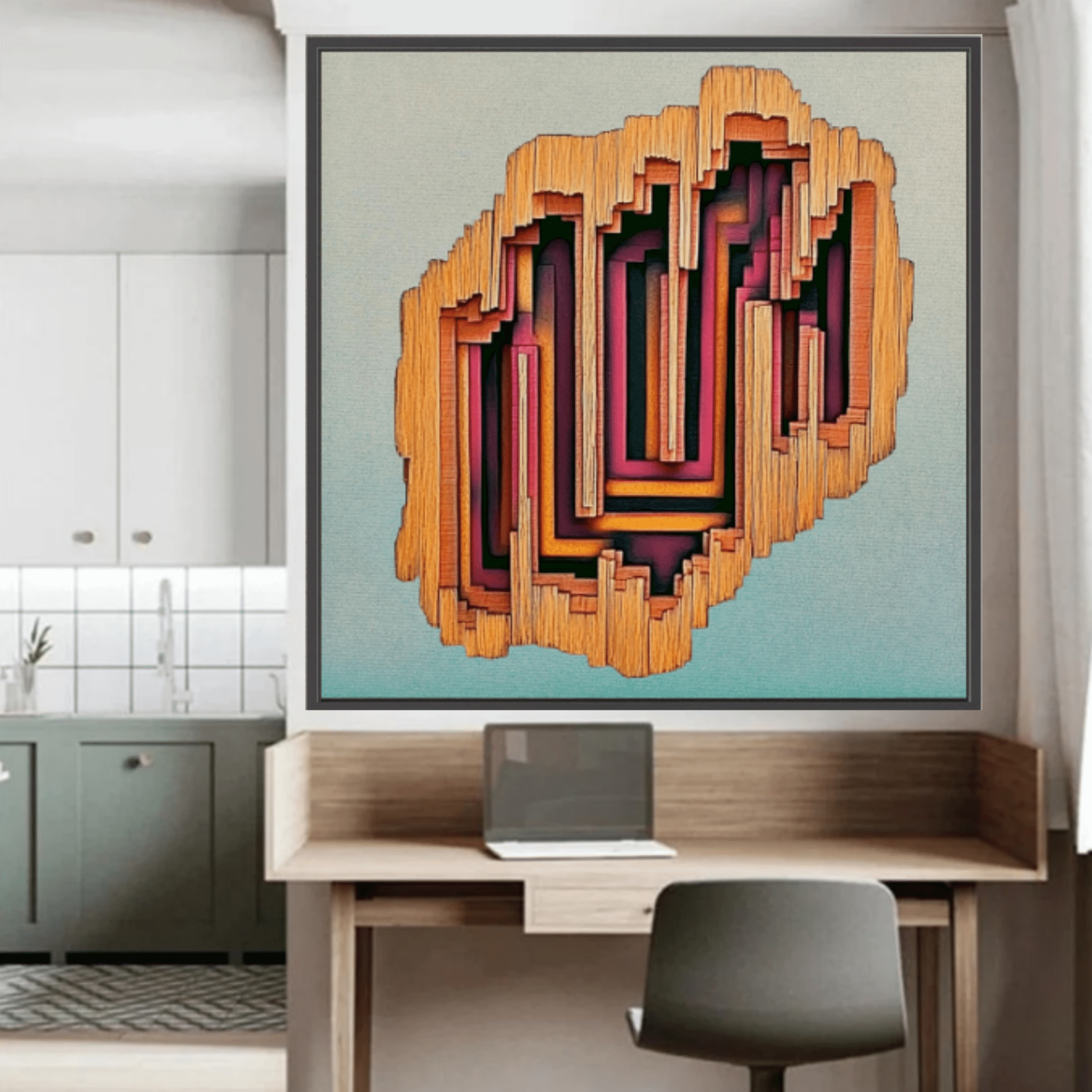 Canvas Print : Dimension Drift - 3D Abstract Geometric Wall Art modern abstract canvas wall art by Rossetti Art – luxury interior design artwork for living room, bedroom, office – 3D abstract wall art abstract depth painting contemporary statement painting