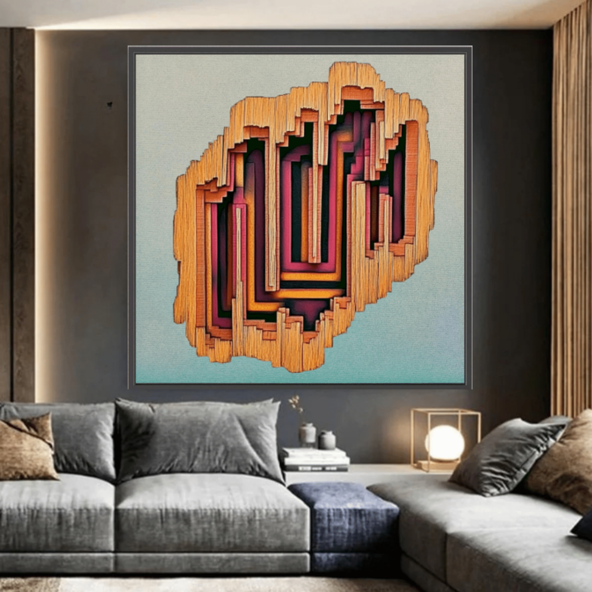 Canvas Print : Dimension Drift - 3D Abstract Geometric Wall Art modern abstract canvas wall art by Rossetti Art – luxury interior design artwork for living room, bedroom, office – 3D abstract wall art abstract depth painting contemporary statement painting