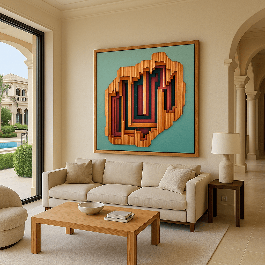 Canvas Print : Dimension Drift - 3D Abstract Geometric Wall Art modern abstract canvas wall art by Rossetti Art – luxury interior design artwork for living room, bedroom, office – 3D abstract wall art abstract depth painting contemporary statement painting