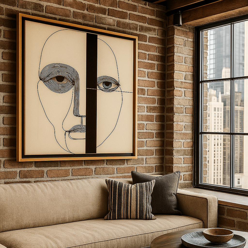 Canvas Print: Divided Gaze – Abstract Face Line Art Canvas with Blue Eye - Chiara Rossetti
