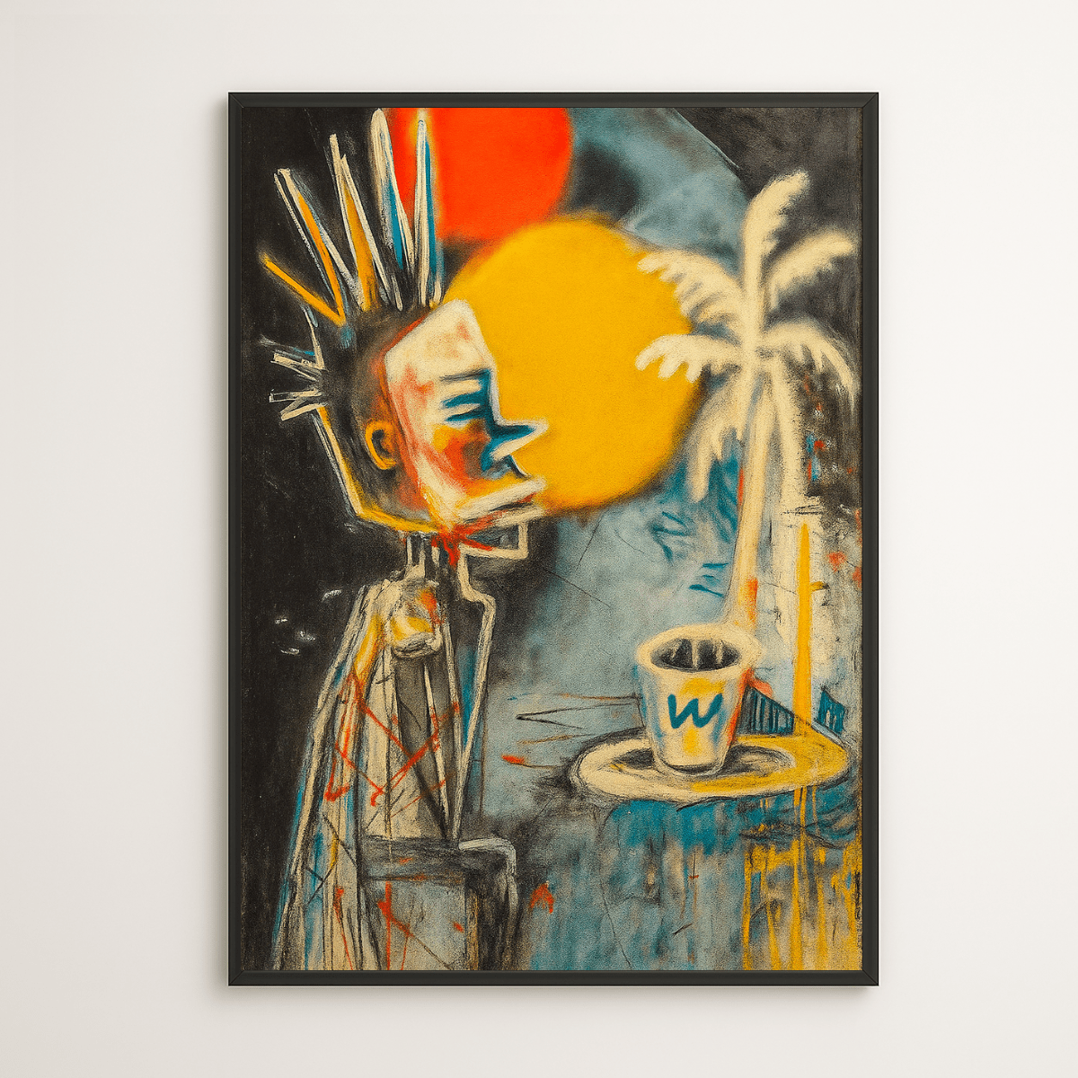 Canvas Print : "Double Sun Mood" – Urban Graffiti - Style Canvas Art with Coffee Vibes modern abstract canvas wall art by Rossetti Art – luxury interior design artwork for living room, bedroom, office – contemporary living room art contemporary wall decor figurative