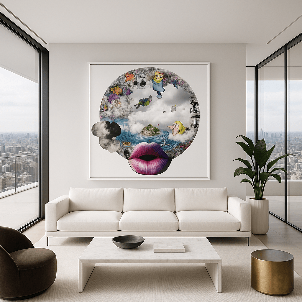 Canvas Print: Dreamscape Mind Collage – Surreal Abstract Art modern abstract canvas wall art by Rossetti Art – luxury interior design artwork for living room, bedroom, office – Bold and Dynamic Artistic Home Accent Colorful Statement Wall Art Contemporary Grid Art