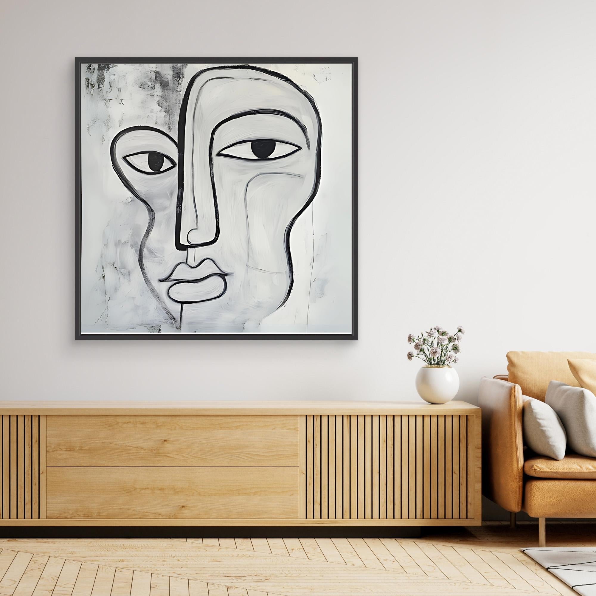 Canvas Print: Duality of the Soul – Abstract Black & White Art modern abstract canvas wall art by Rossetti Art – luxury interior design artwork for living room, bedroom, office – Abstract Black and Gold Wall Art Abstract Line Art Black And White Art