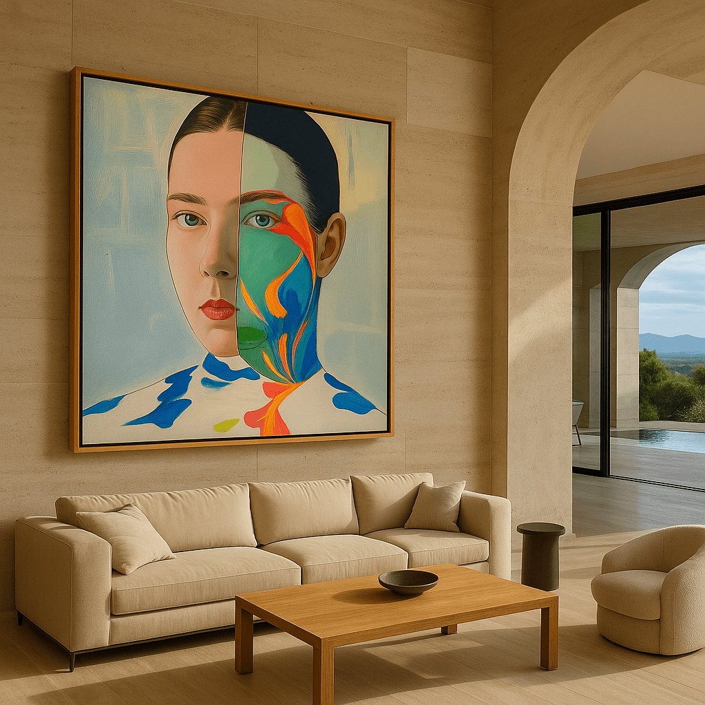 Canvas Print: "Duality" – Surreal Abstract Portrait Wall Art modern abstract canvas wall art by Rossetti Art – luxury interior design artwork for living room, bedroom, office – abstract cubist portrait Abstract portrait Abstract portrait art