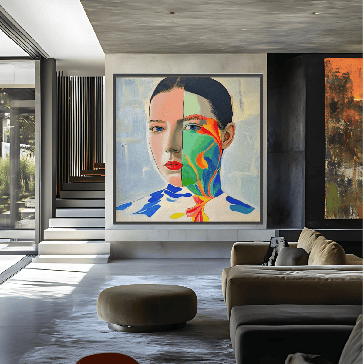 Canvas Print: "Duality" – Surreal Abstract Portrait Wall Art modern abstract canvas wall art by Rossetti Art – luxury interior design artwork for living room, bedroom, office – abstract cubist portrait Abstract portrait Abstract portrait art