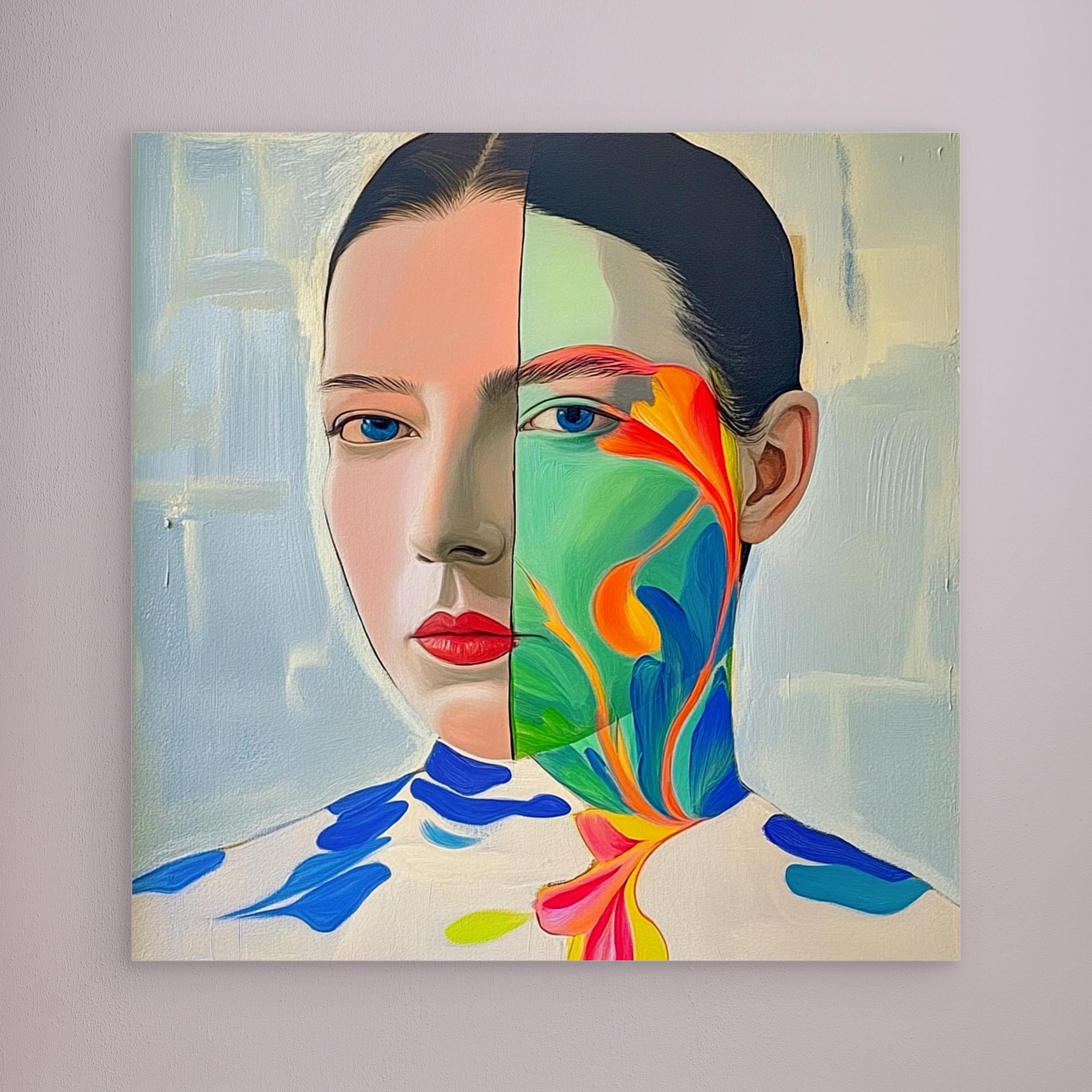 Canvas Print: "Duality" – Surreal Abstract Portrait Wall Art modern abstract canvas wall art by Rossetti Art – luxury interior design artwork for living room, bedroom, office – abstract cubist portrait Abstract portrait Abstract portrait art