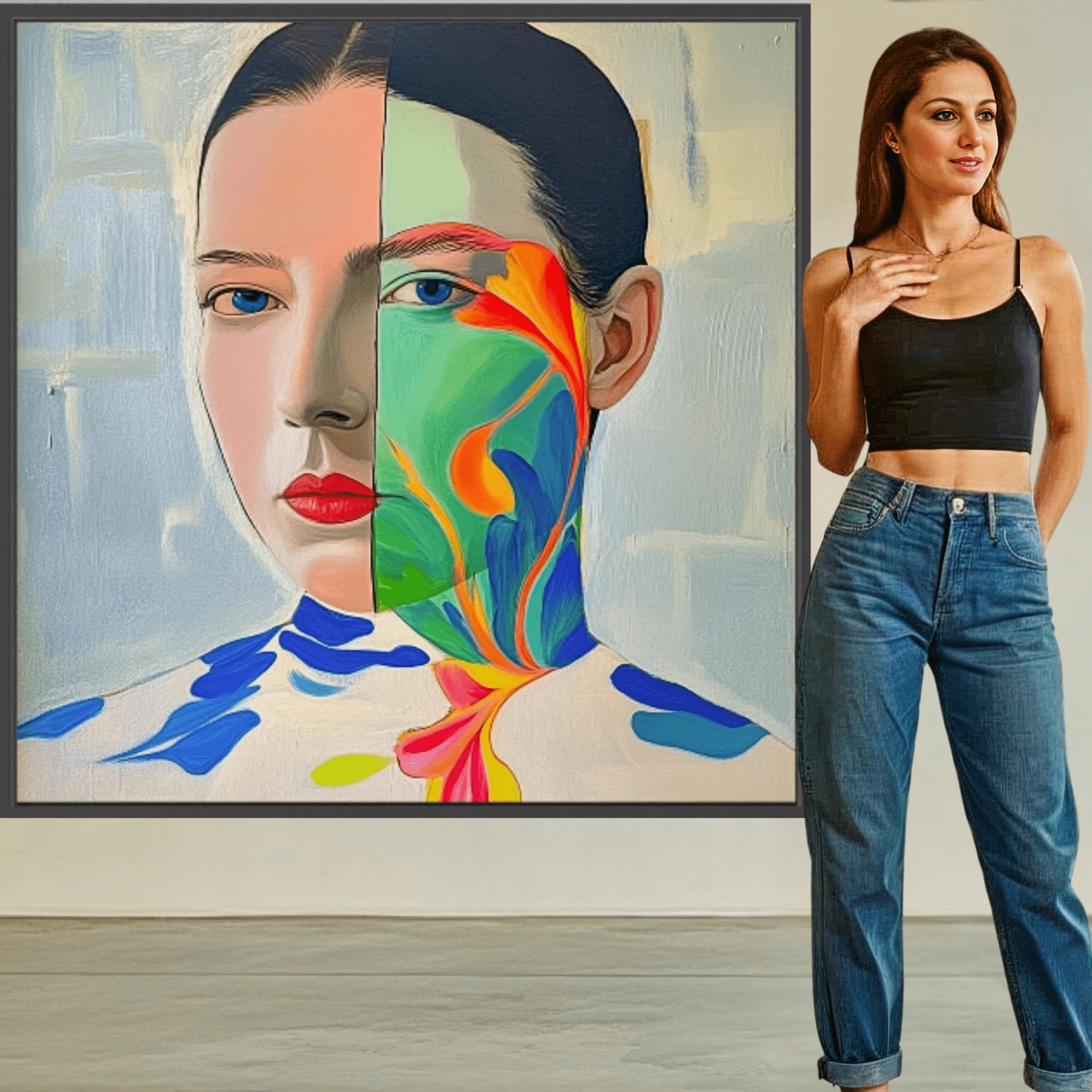 Canvas Print: "Duality" – Surreal Abstract Portrait Wall Art modern abstract canvas wall art by Rossetti Art – luxury interior design artwork for living room, bedroom, office – abstract cubist portrait Abstract portrait Abstract portrait art