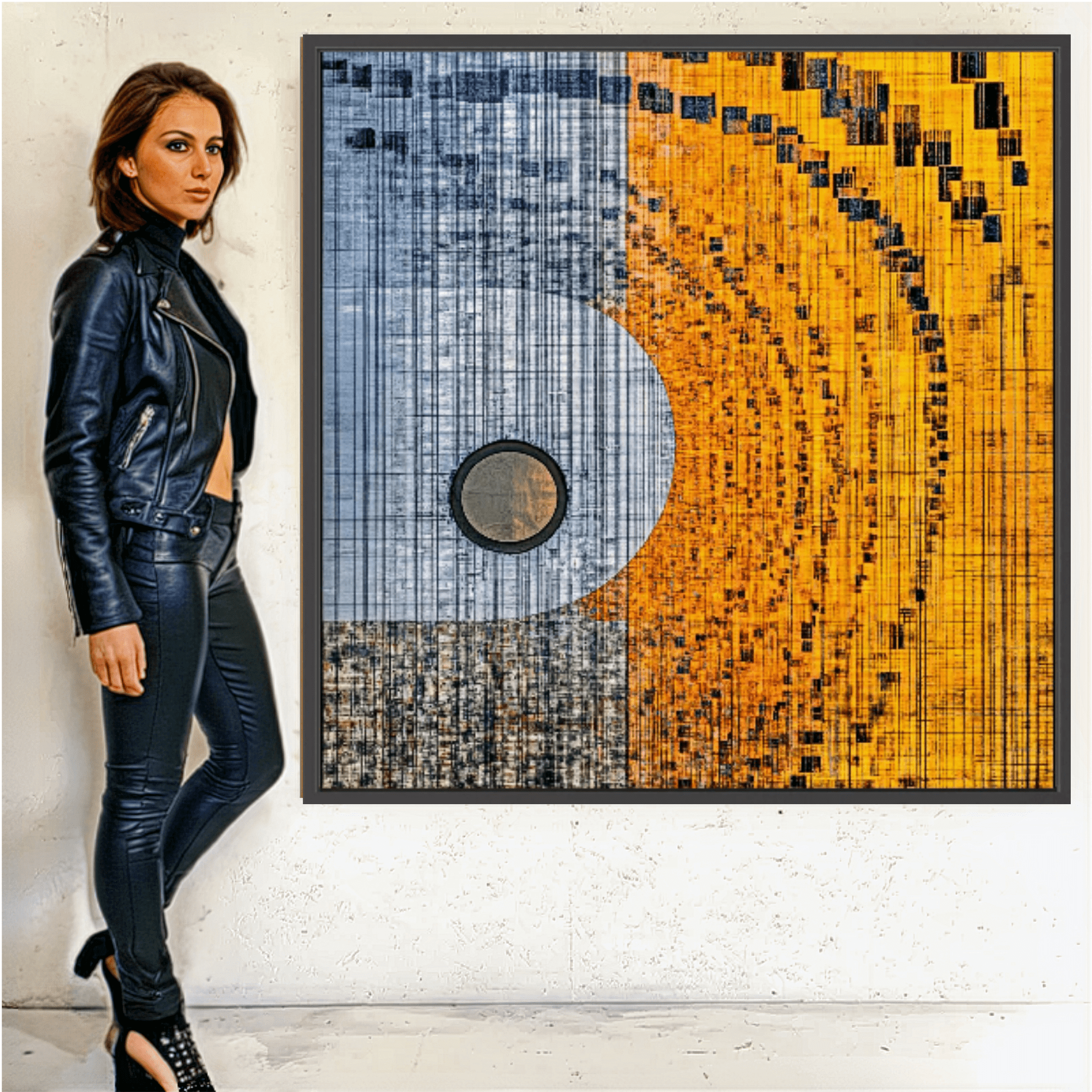 Canvas Print : Dynamic Yellow & Black Geometric - Abstract Art modern abstract canvas wall art by Rossetti Art – luxury interior design artwork for living room, bedroom, office – Abstract Modern Wall Art Bold Geometric Canvas Contemporary Minimalist Decor