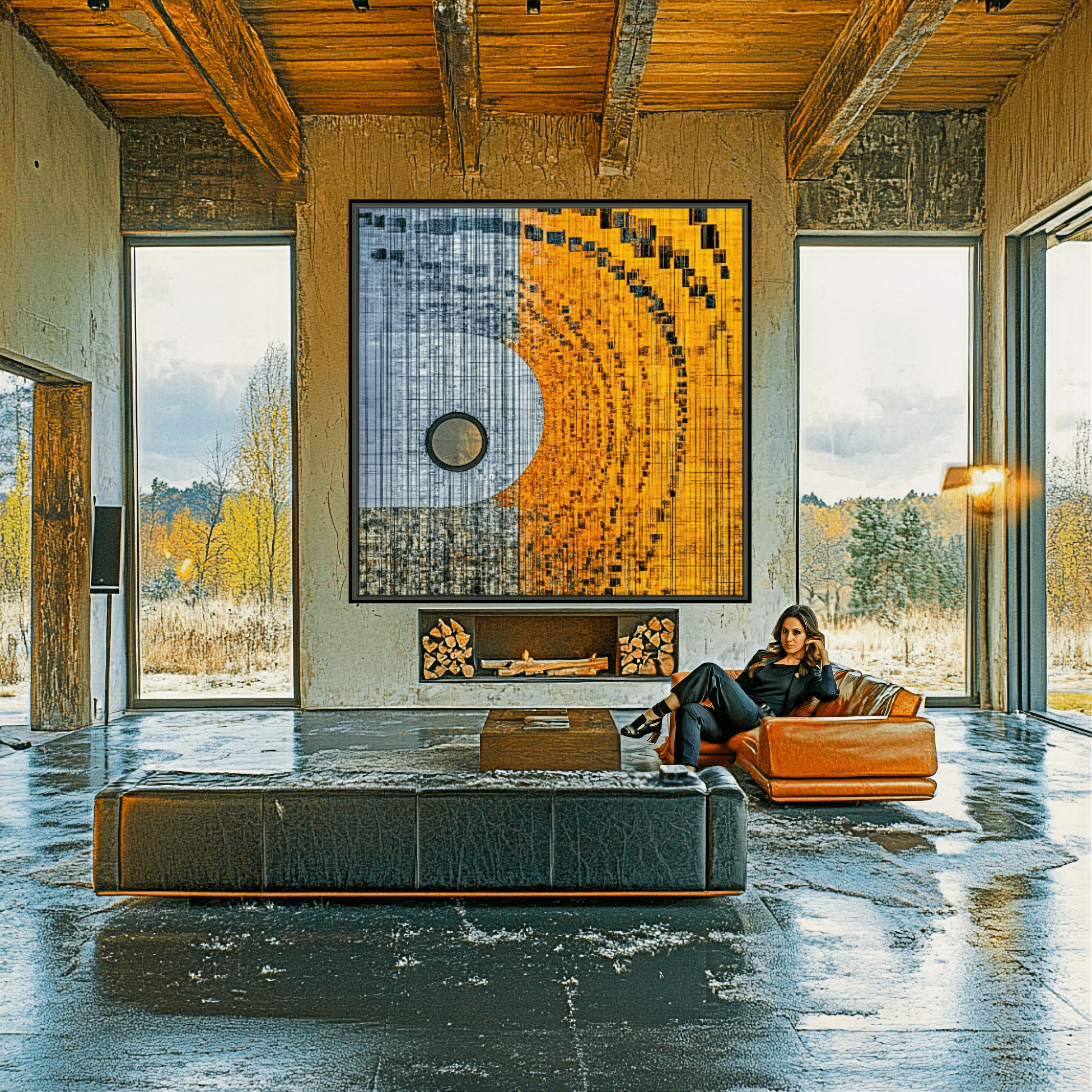 Canvas Print : Dynamic Yellow & Black Geometric - Abstract Art modern abstract canvas wall art by Rossetti Art – luxury interior design artwork for living room, bedroom, office – Abstract Modern Wall Art Bold Geometric Canvas Contemporary Minimalist Decor