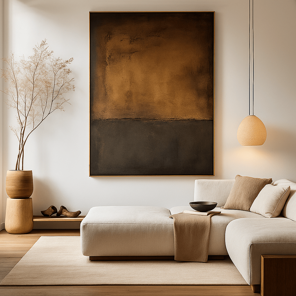 Canvas Print : “Earth Horizon” - Canvas Print in Modern Minimalist Interior modern abstract canvas wall art by Rossetti Art – luxury interior design artwork for living room, bedroom, office – large abstract art large canvas artwork large geometric wall art for living room