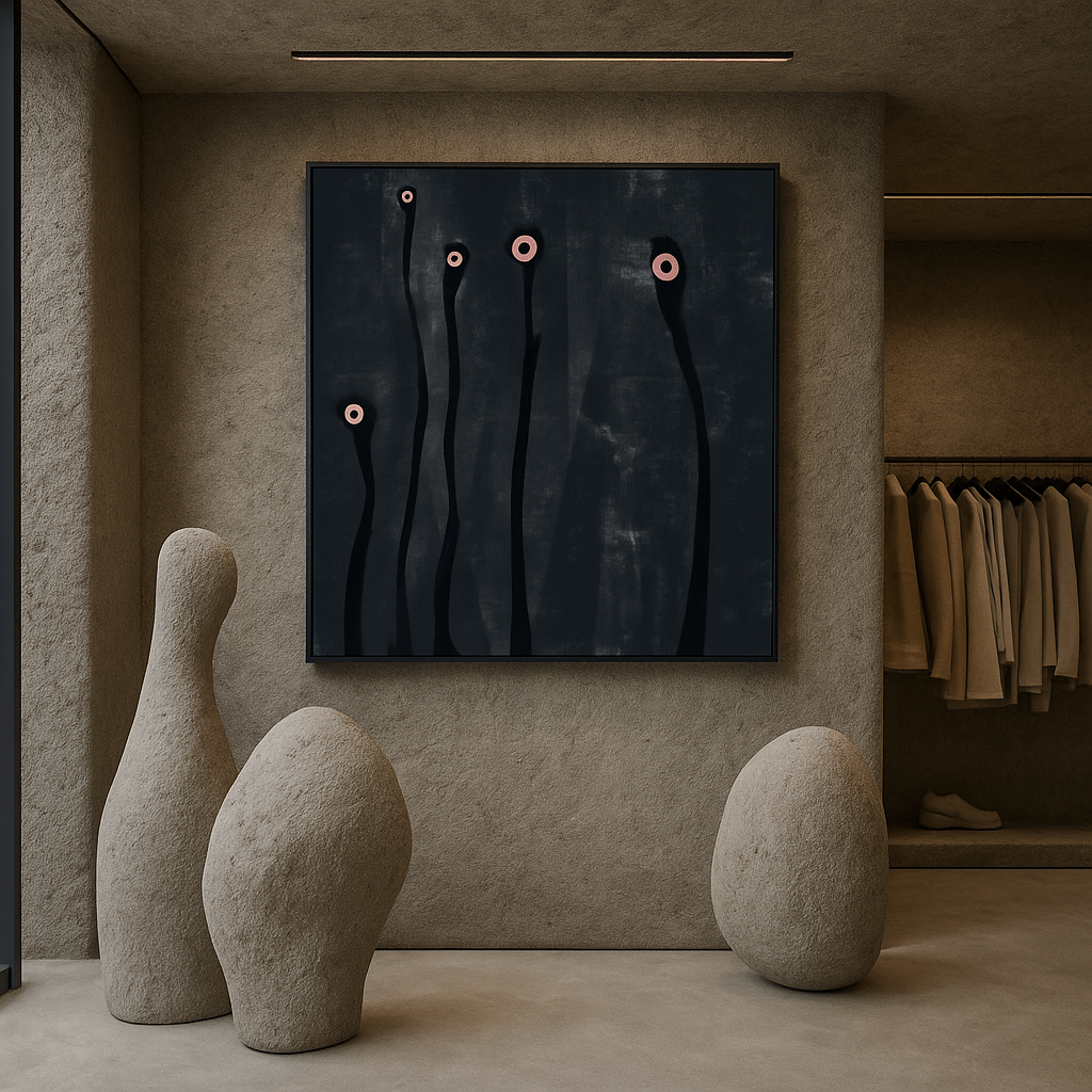 Canvas Print: Echo Bloom – Abstract Minimalist Canvas Print | Modern Black and Pink Wall Art by Rossetti Art - Chiara Rossetti